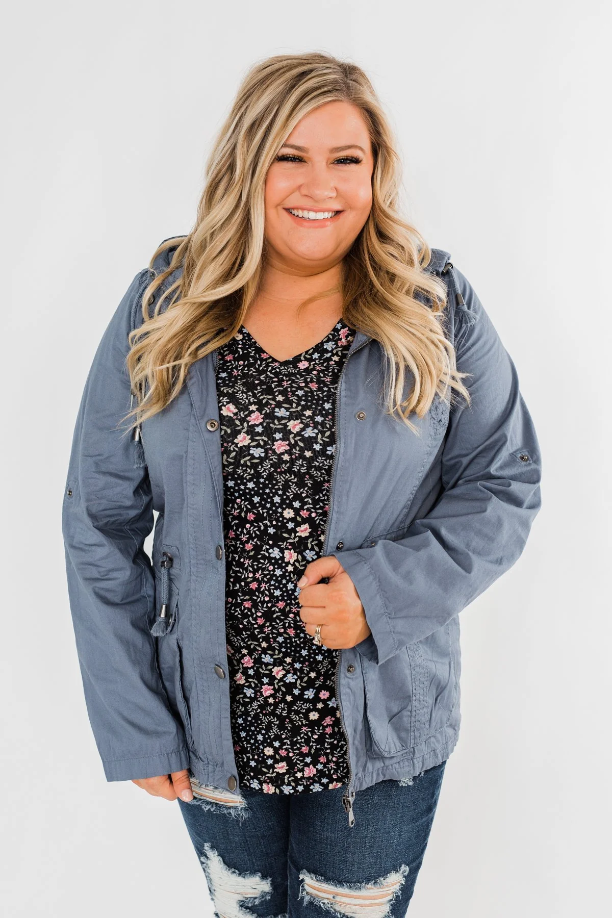 Walk With Me Cinch Jacket- Slate Blue - Image 2