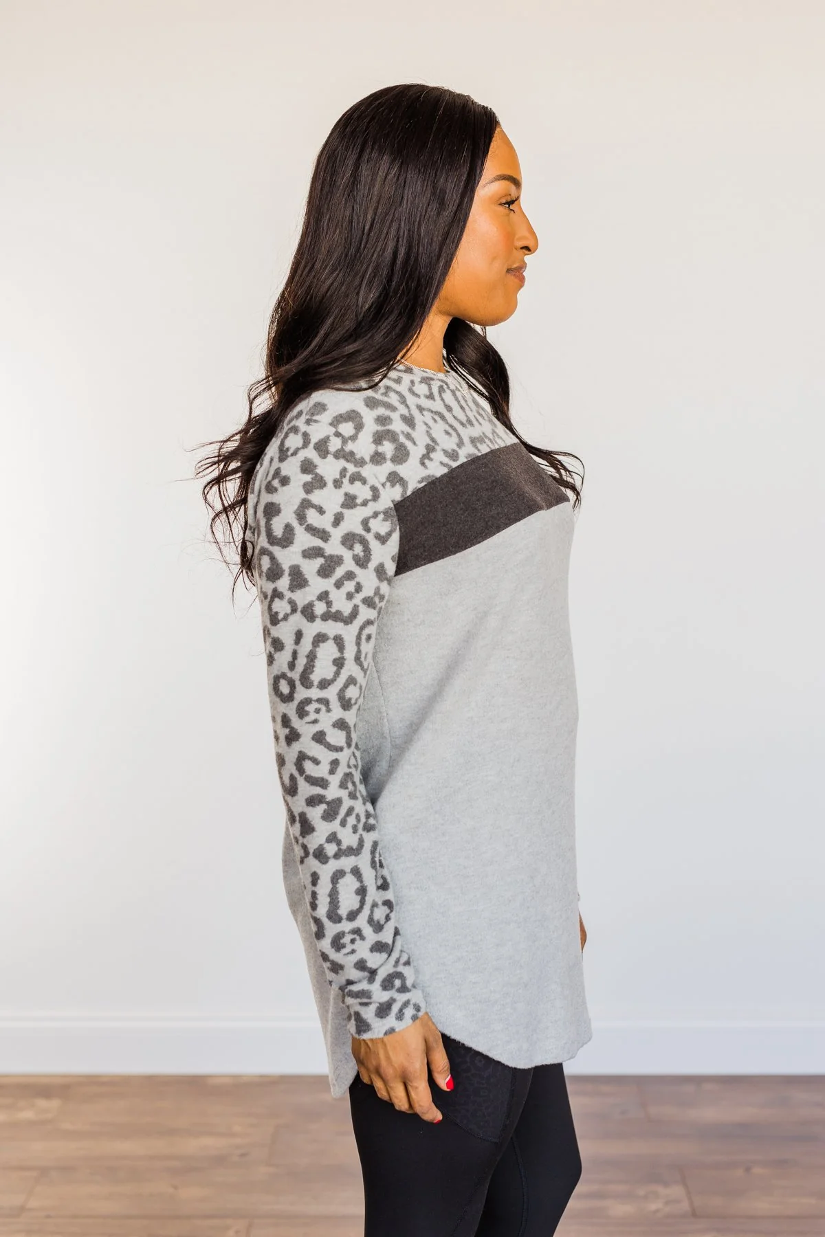 Walk With Pride Leopard Color Block Top- Grey - Image 8