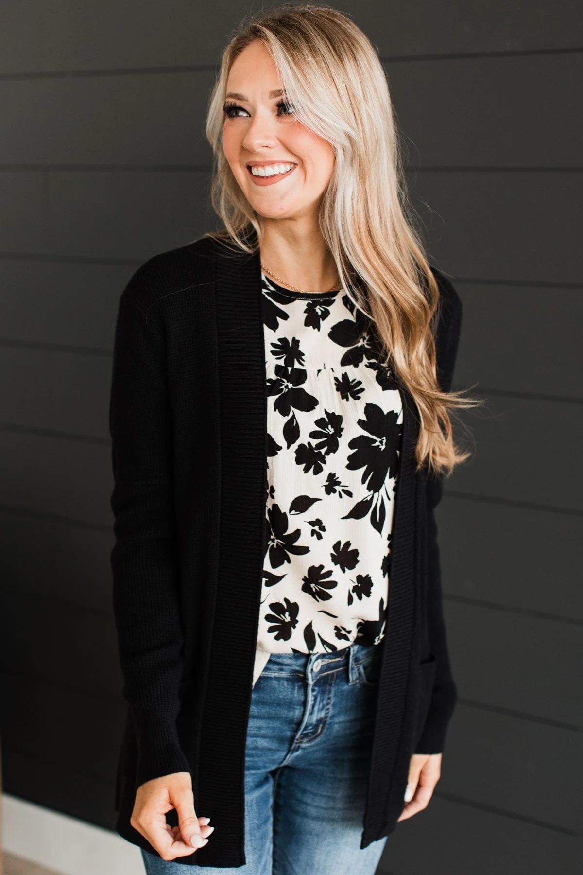 Walking On Clouds Knit Cardigan- Black - Image 4