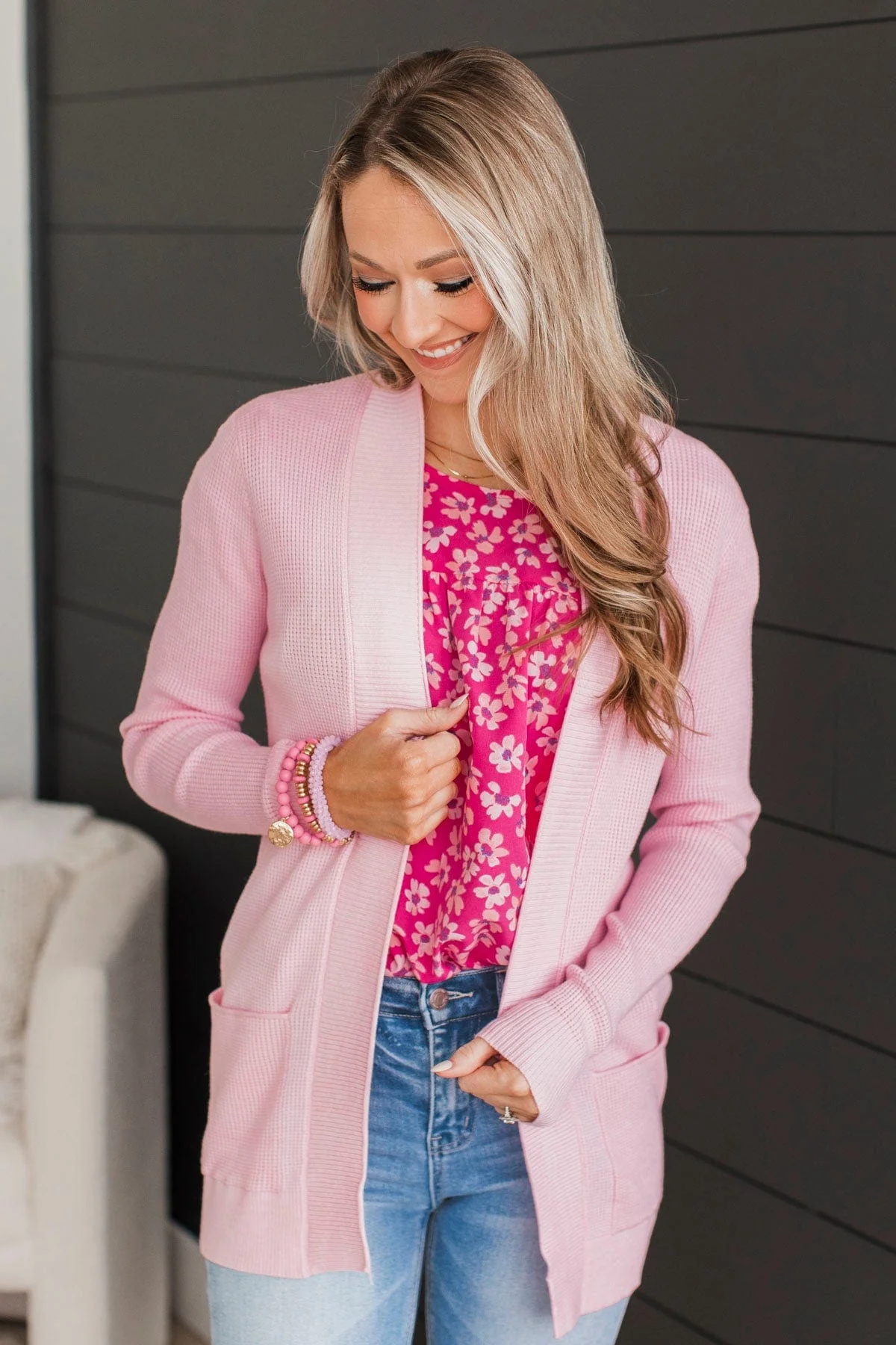 Walking On Clouds Knit Cardigan- Light Pink - Image 3