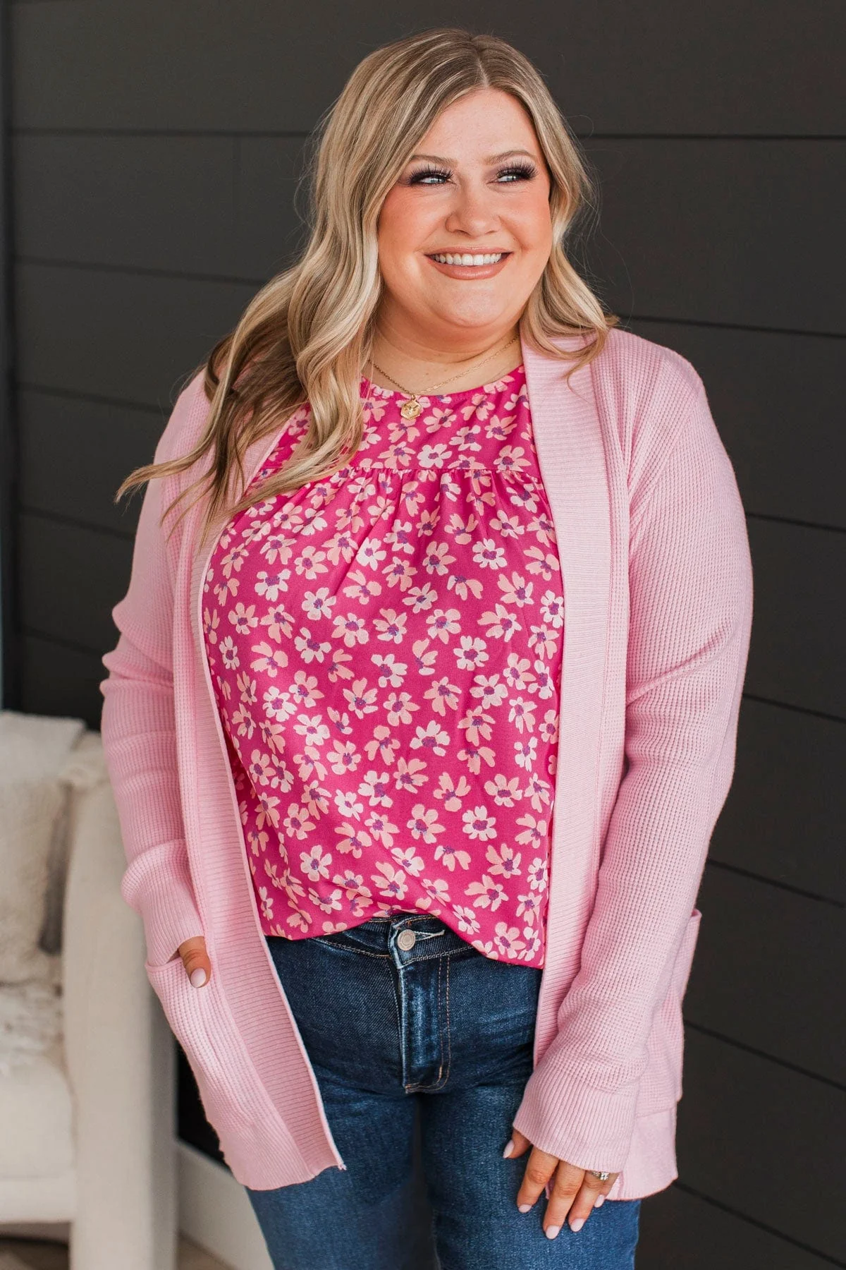 Walking On Clouds Knit Cardigan- Light Pink - Image 4