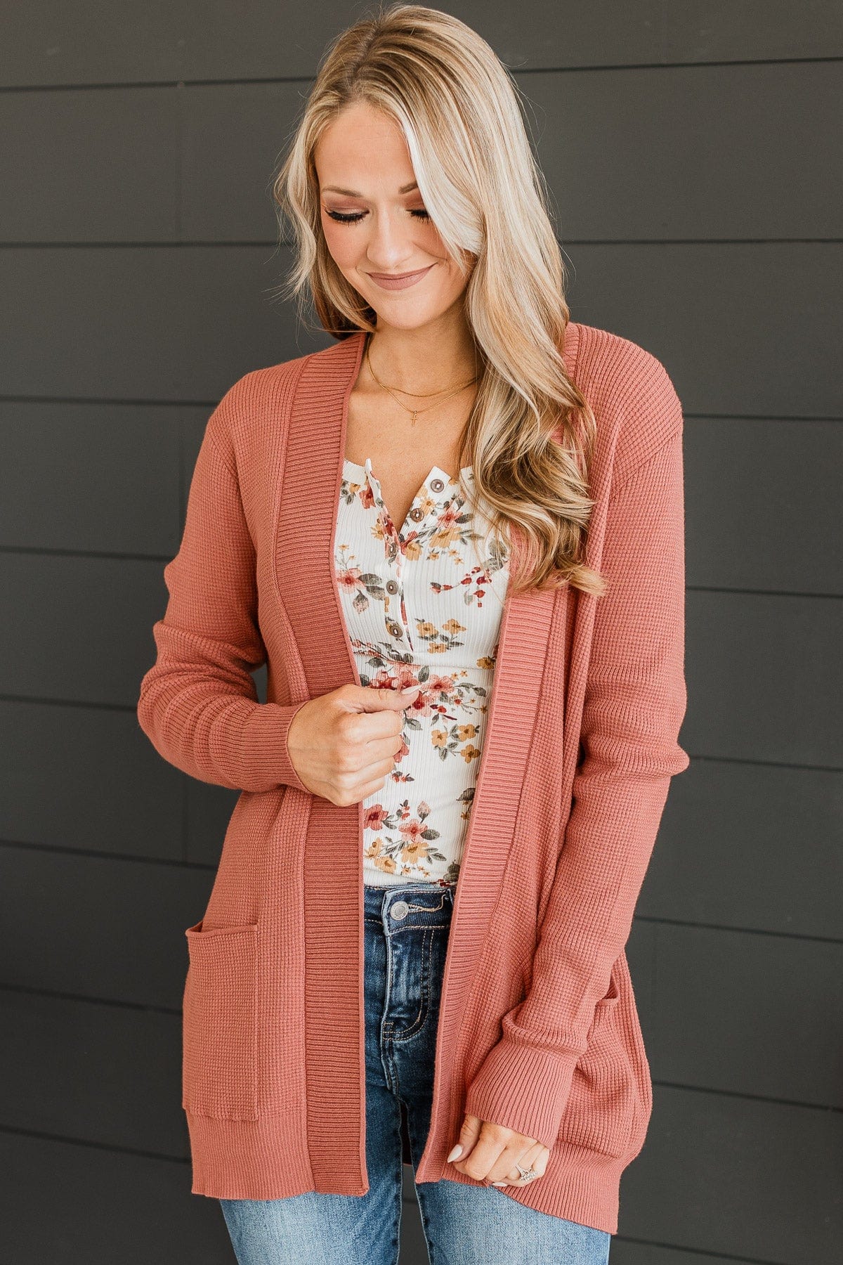 Walking On Clouds Knit Cardigan- Rust - Image 2