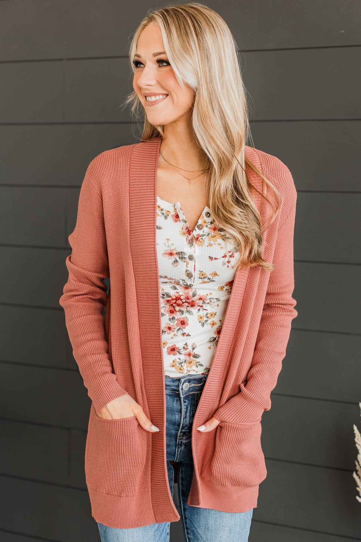 Walking On Clouds Knit Cardigan- Rust - Image 4
