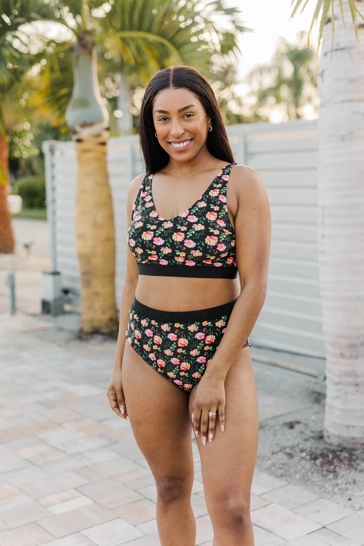 Walking On Sunshine Swim Top- Black Floral - Image 5