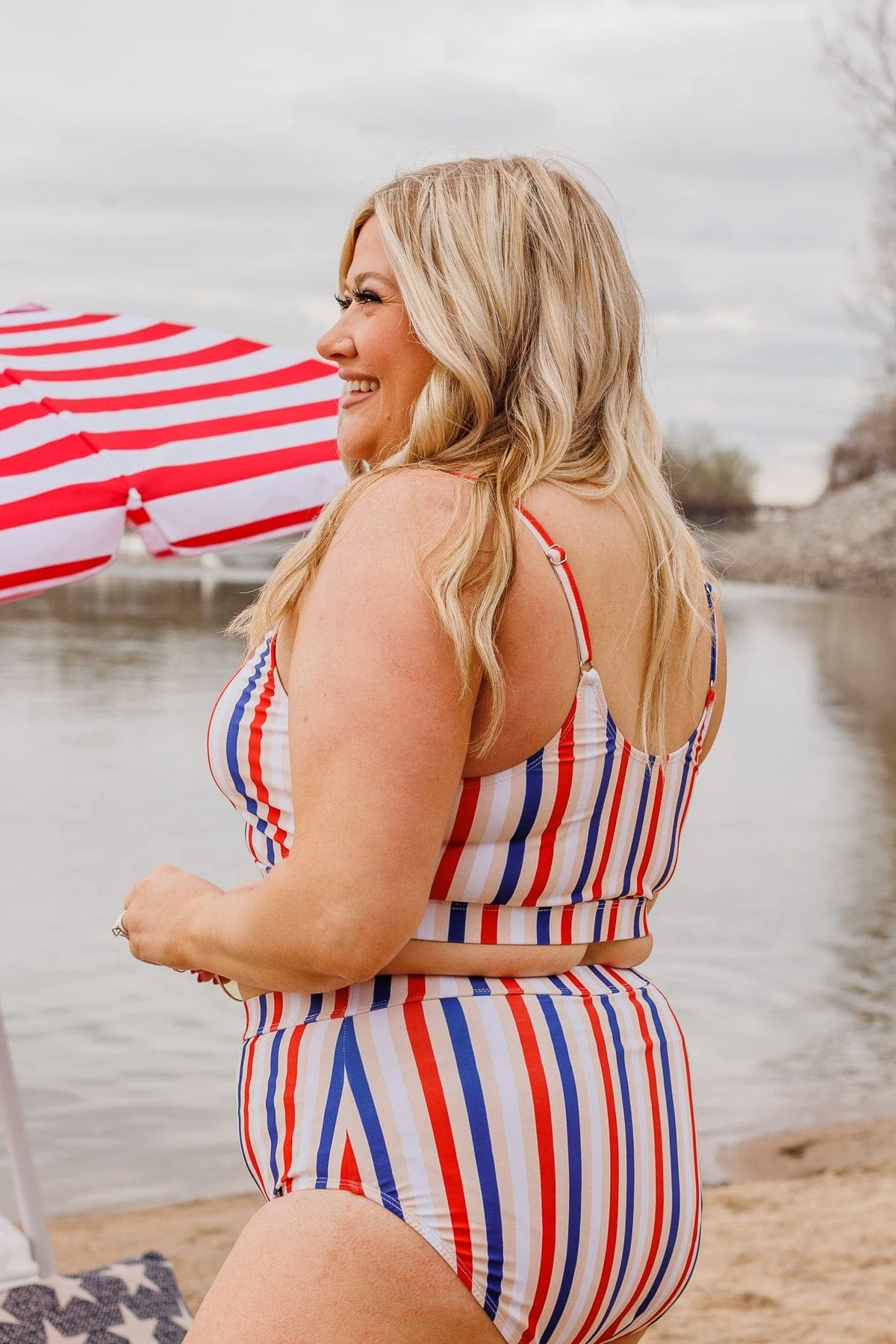 Walking On Sunshine Swim Top- Red, White, & Blue Stripe - Image 9
