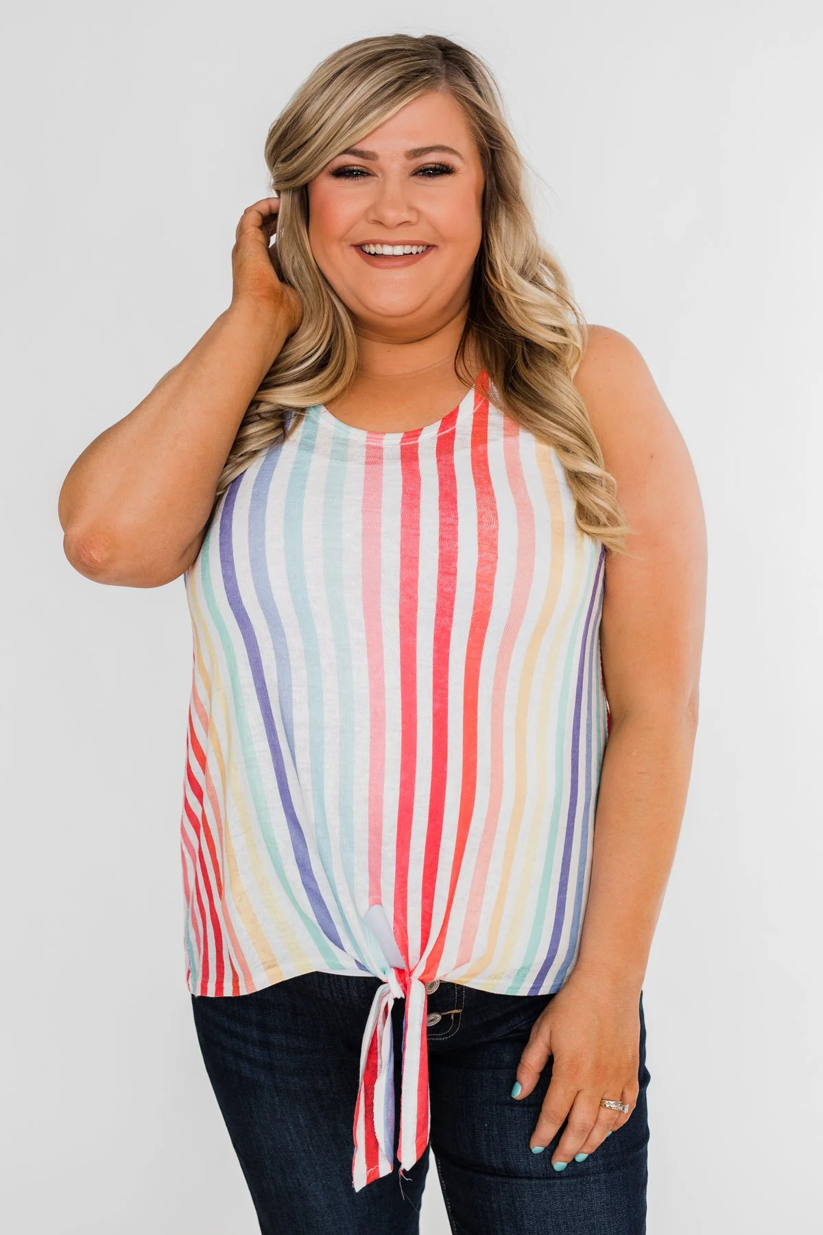Walking On Sunshine Tie Tank Top- Rainbow - Image 10
