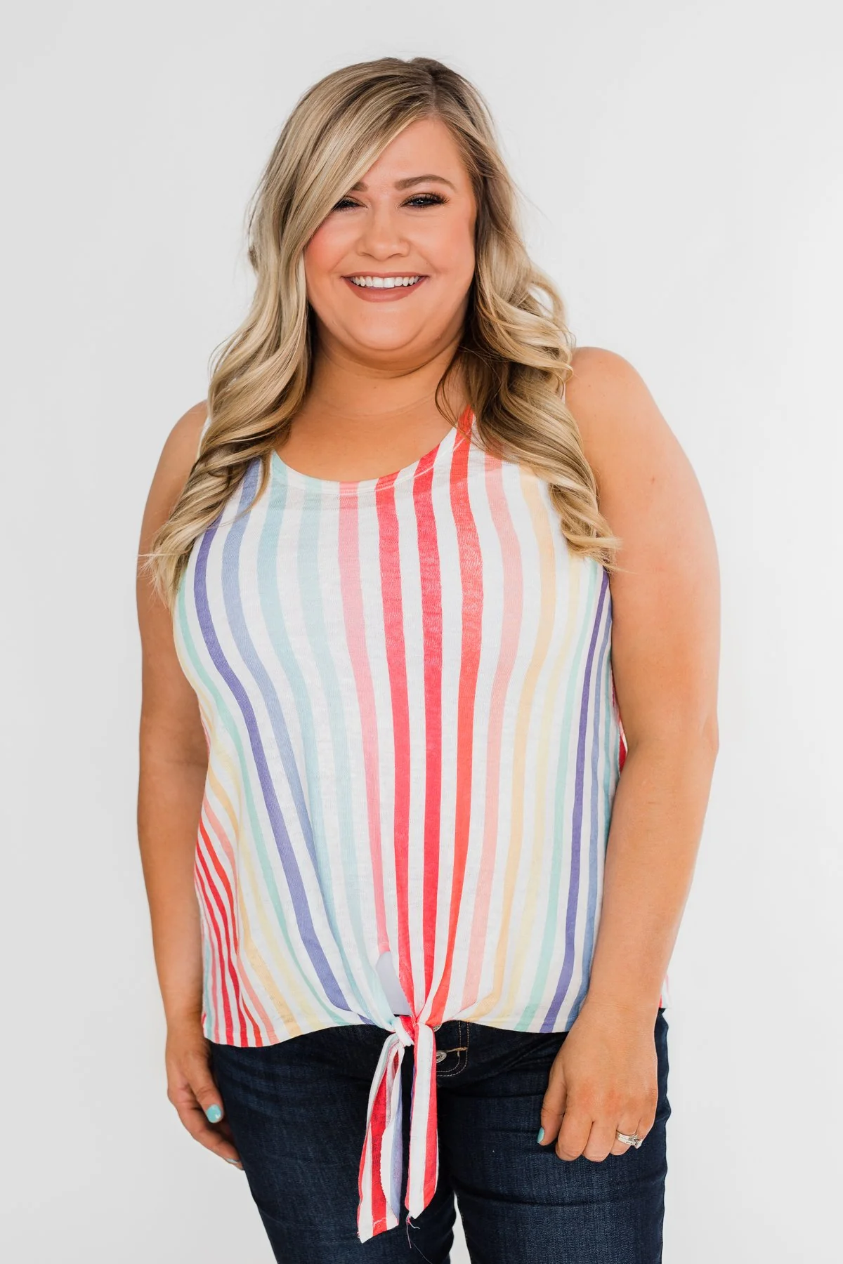 Walking On Sunshine Tie Tank Top- Rainbow - Image 2