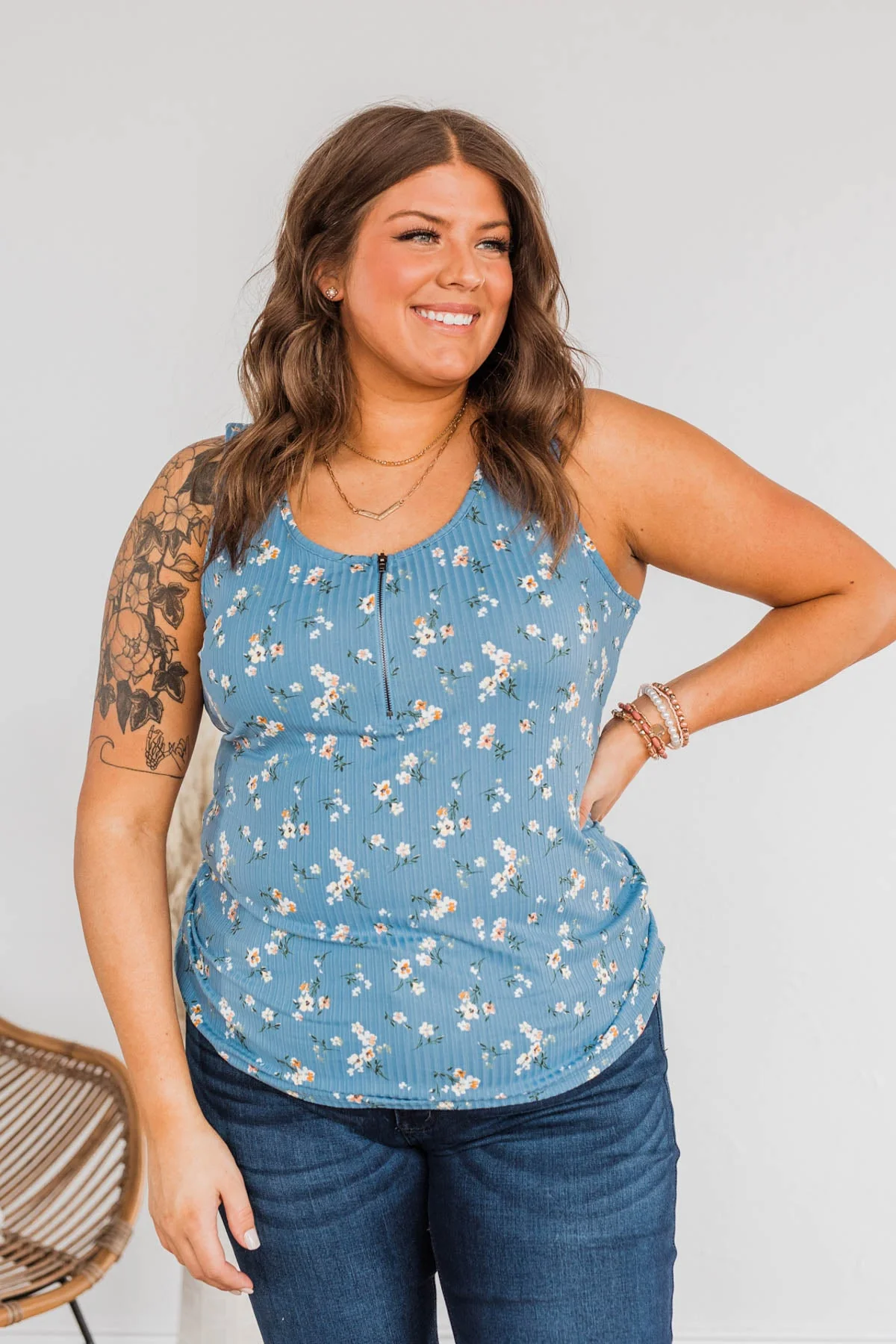 Walking Through Life Floral Tank Top- Blue - Image 6