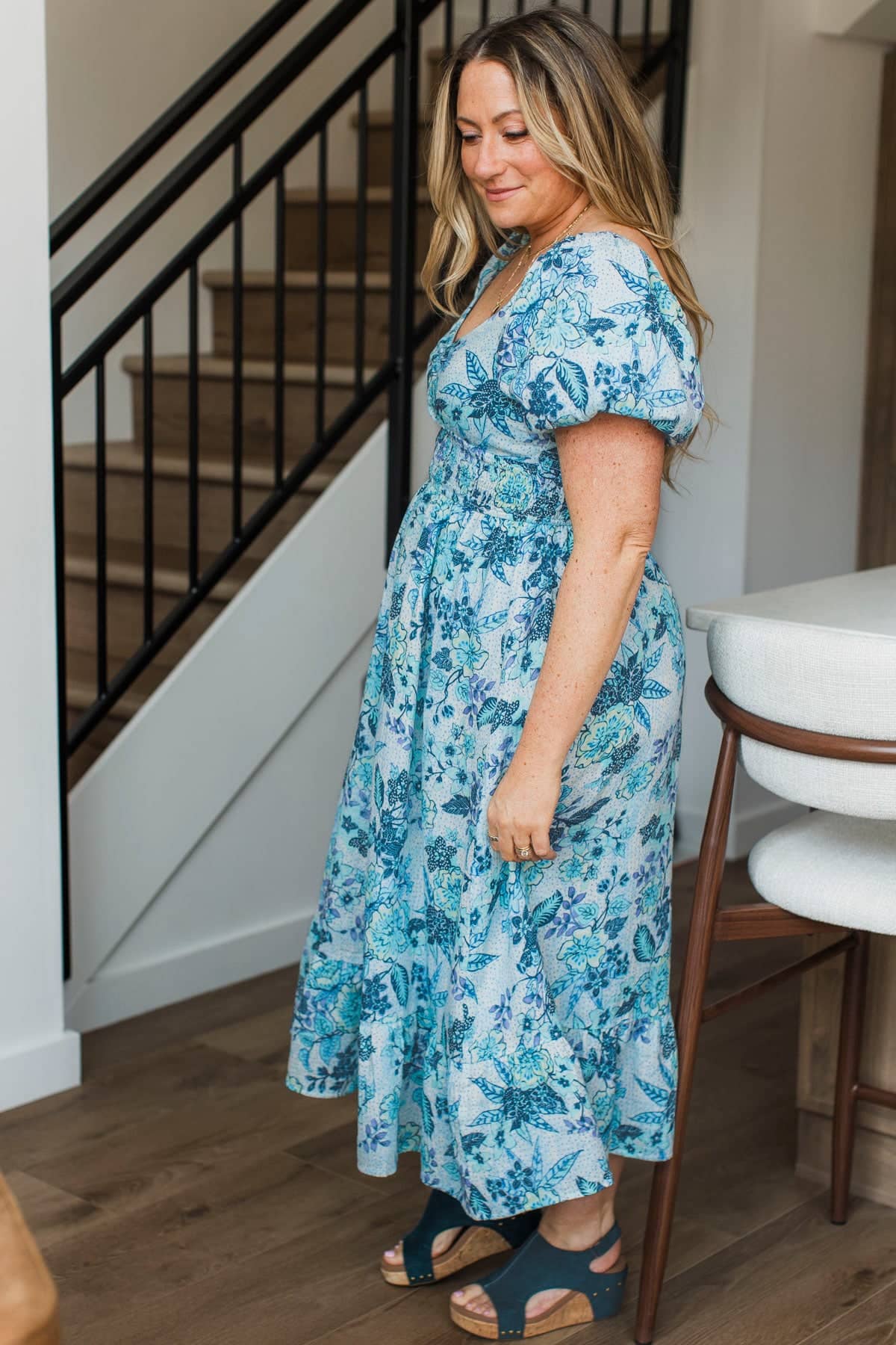Waltz Into The Room Floral Midi Dress- Ocean Blue - Image 4