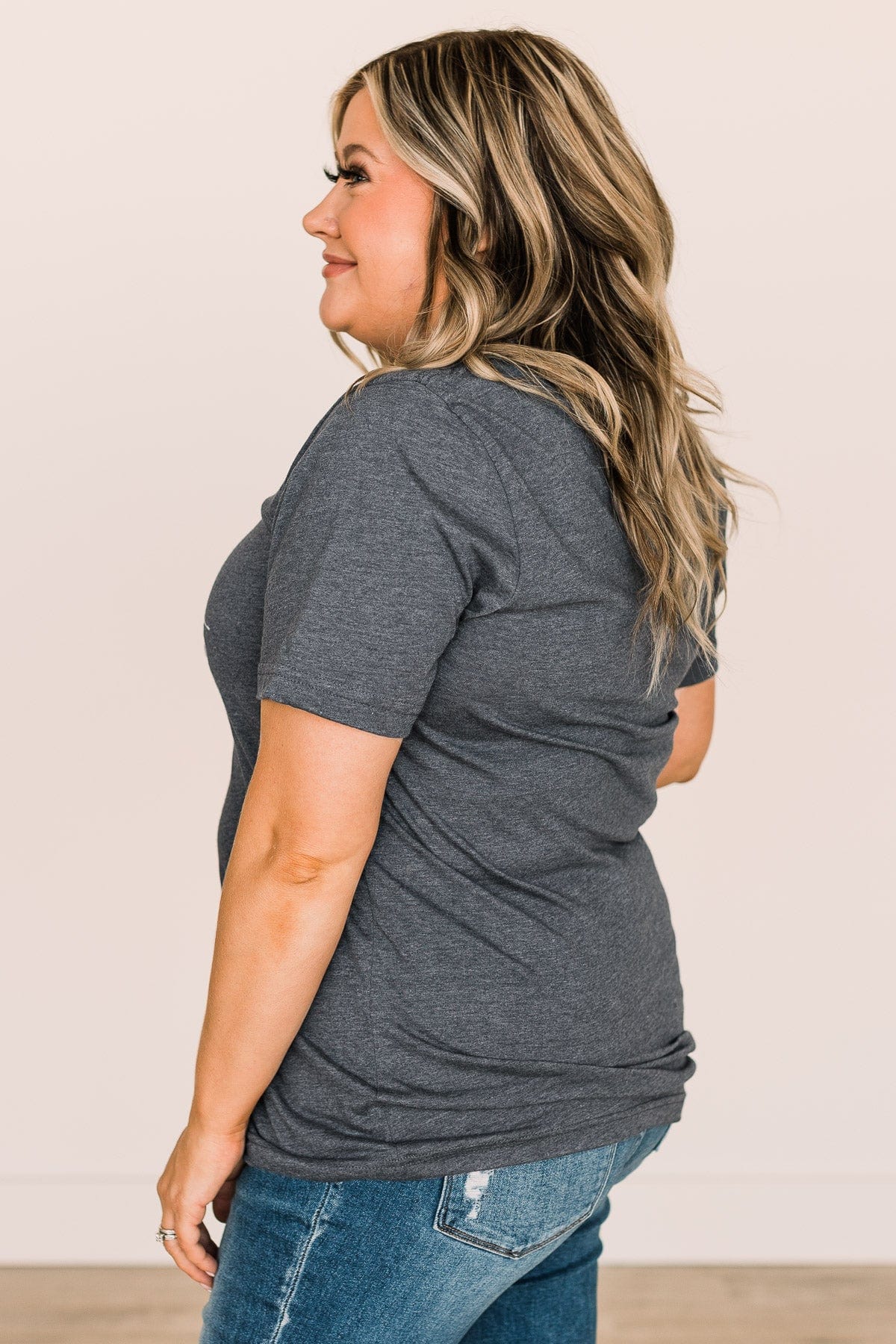 "Wander" Graphic Tee- Heather Navy - Image 5