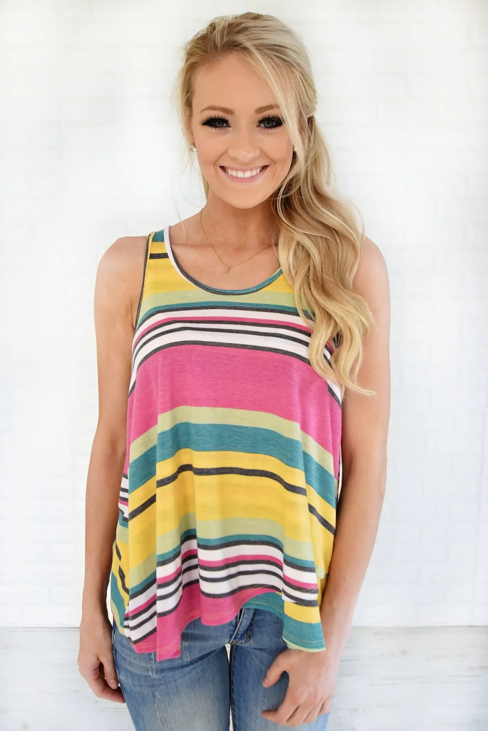 Wander On Tank Top ~ Green & Yellow - Image 2