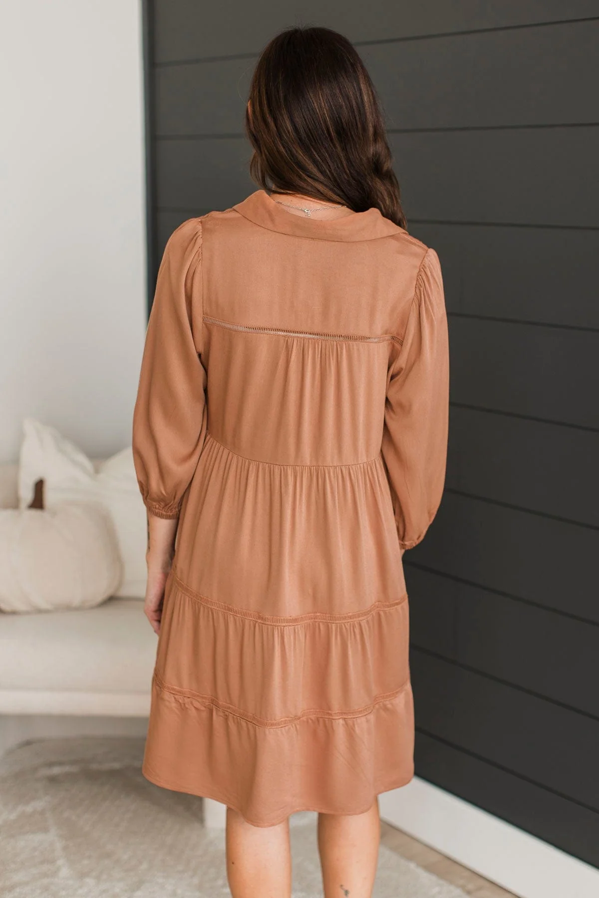 Wandering Around Collar Button Dress- Clay - Image 8