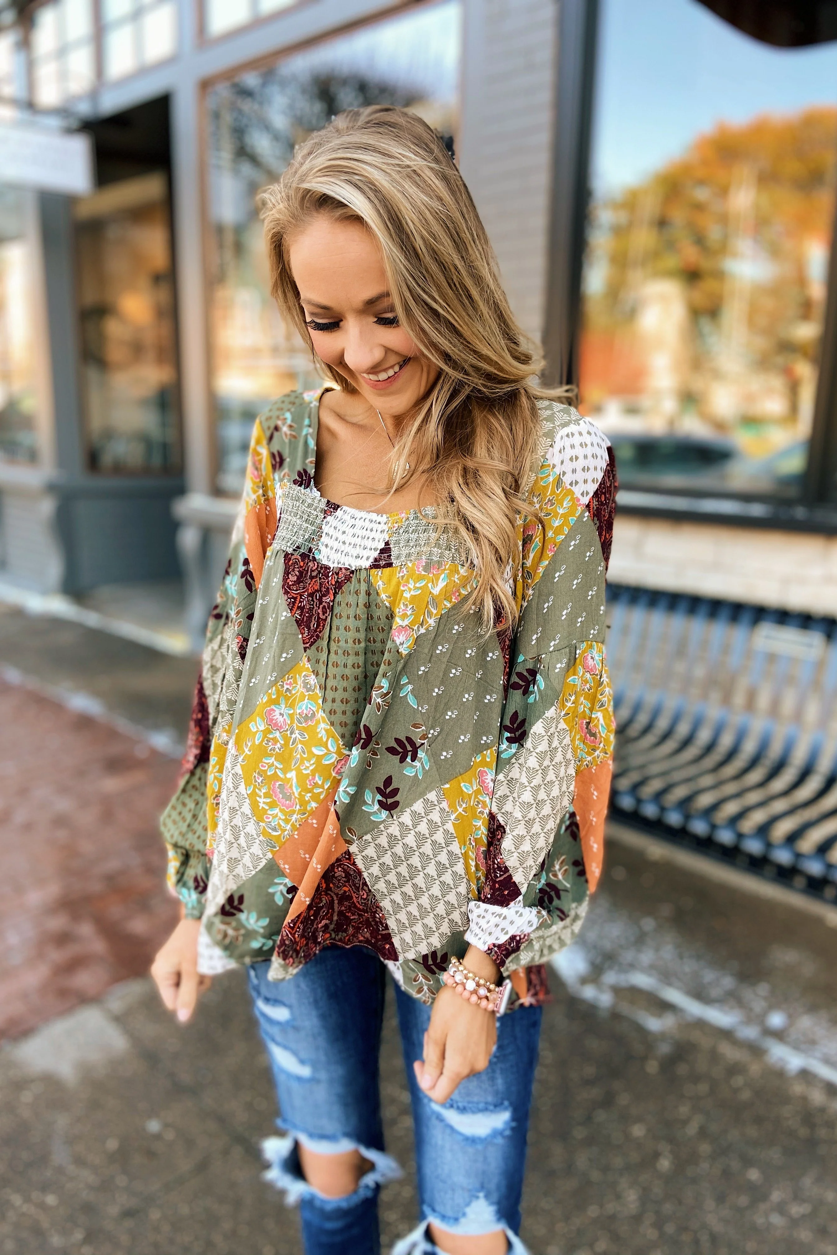 Wandering Free Printed Blouse- Olive Tones - Image 2