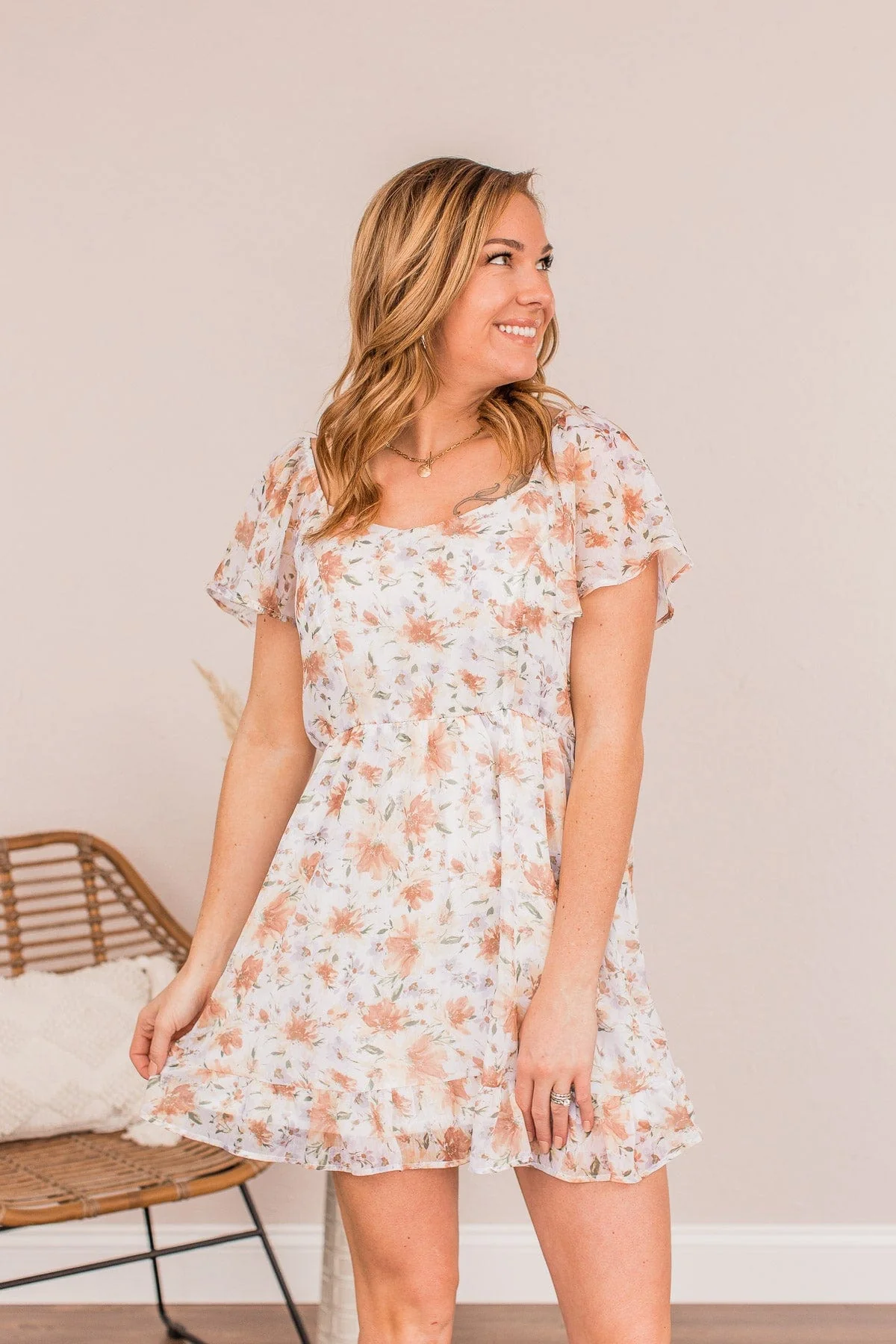 Wandering In The Garden Mini Dress- Ivory - Image 4
