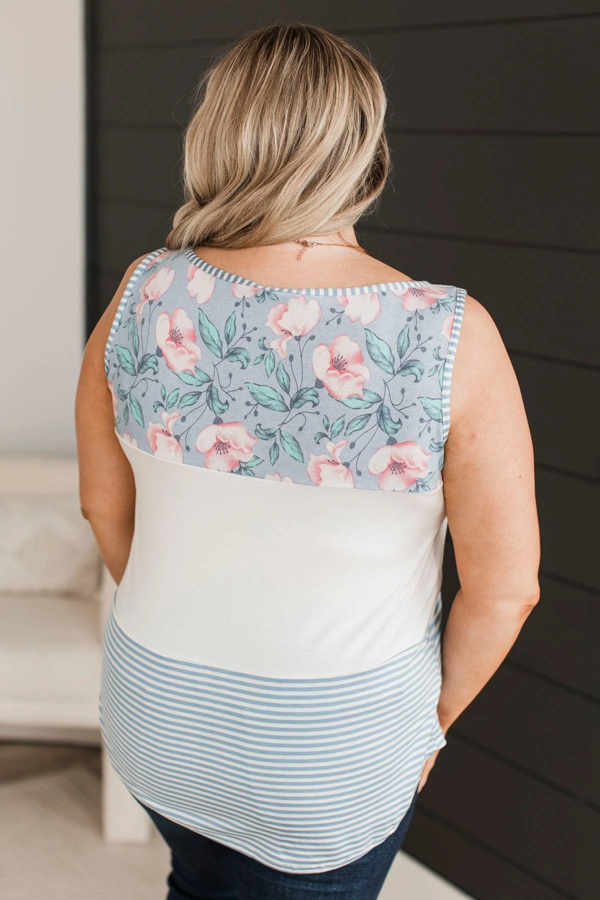 Want Some Fun Color Block Tank Top- Ivory & Denim - Image 8
