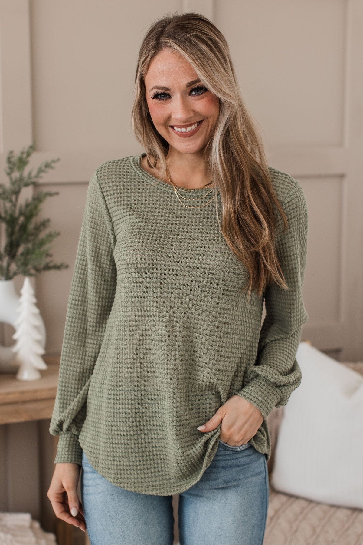 Want To Be Loved Knit Top- Sage - Image 2