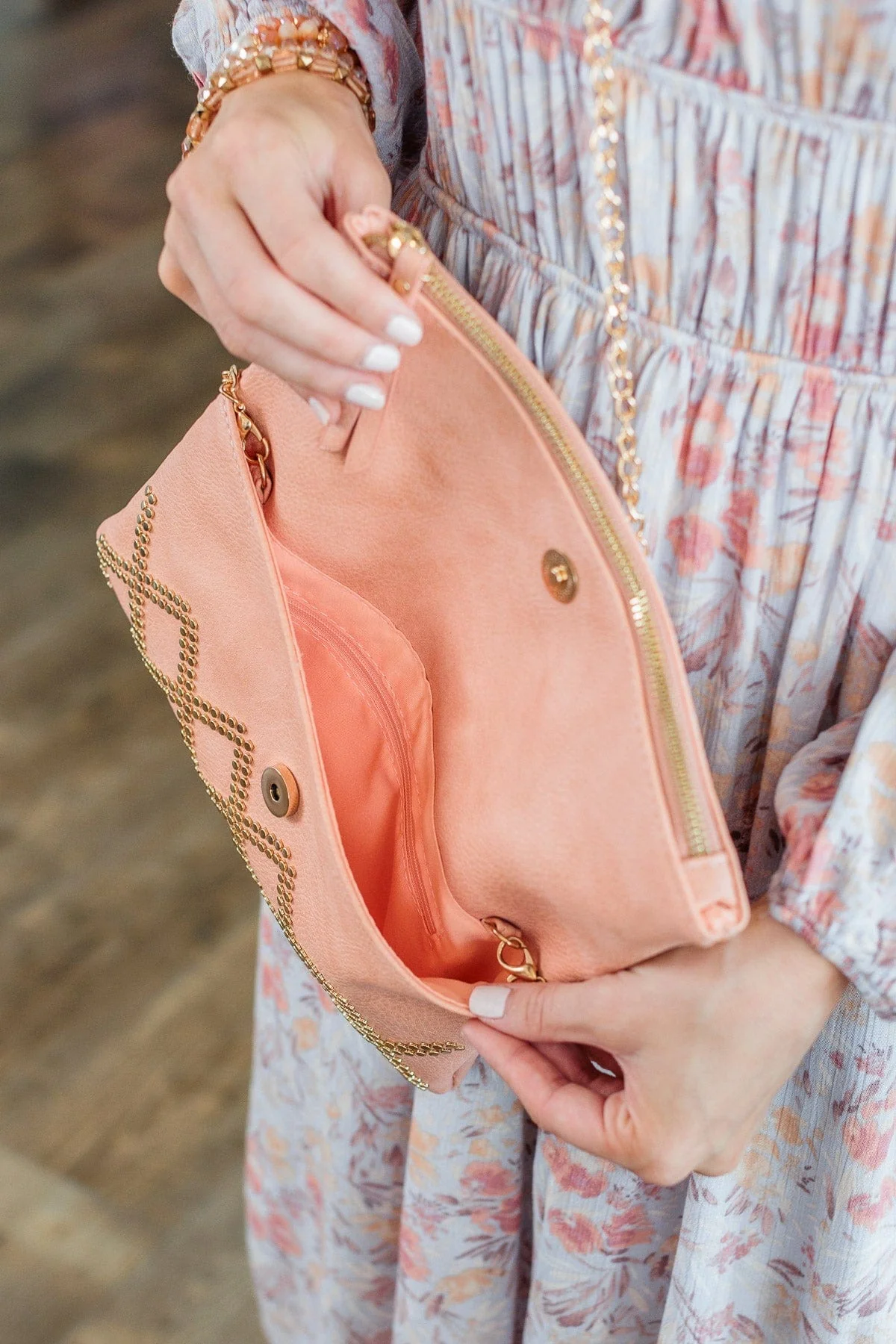 Want You Now Embellished Clutch- Peach - Image 5