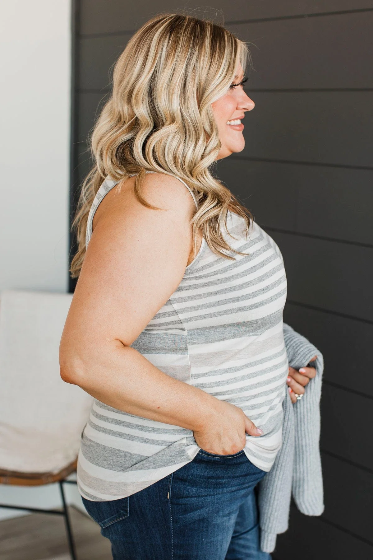 Want You With Me Striped Tank- Heather Grey - Image 5