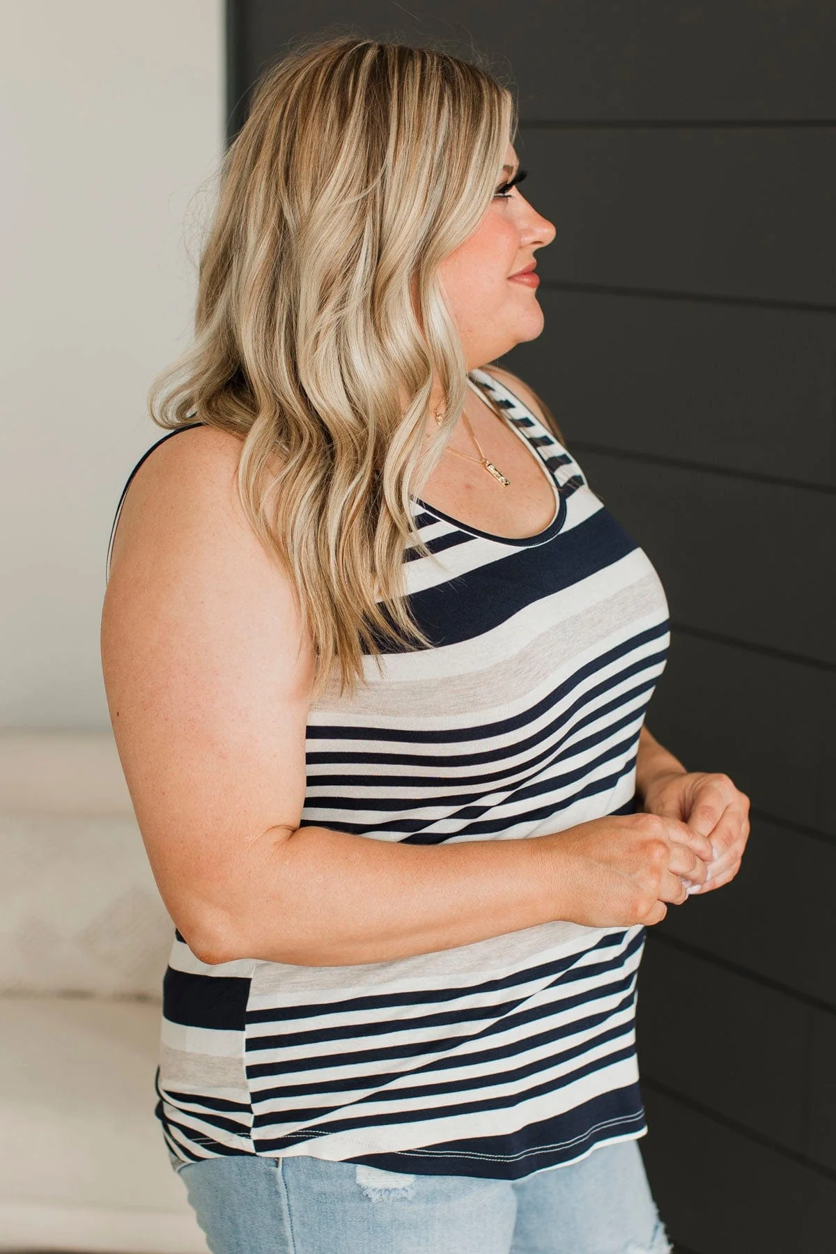 Want You With Me Striped Tank- Navy - Image 5