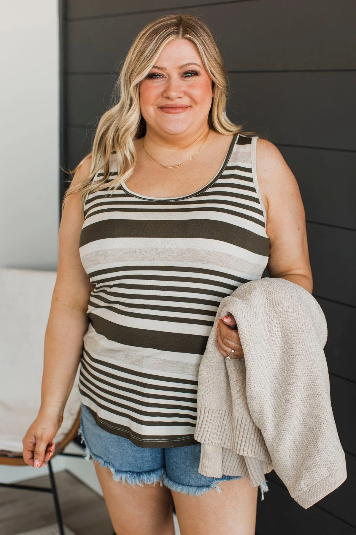 Want You With Me Striped Tank- Olive - Image 3