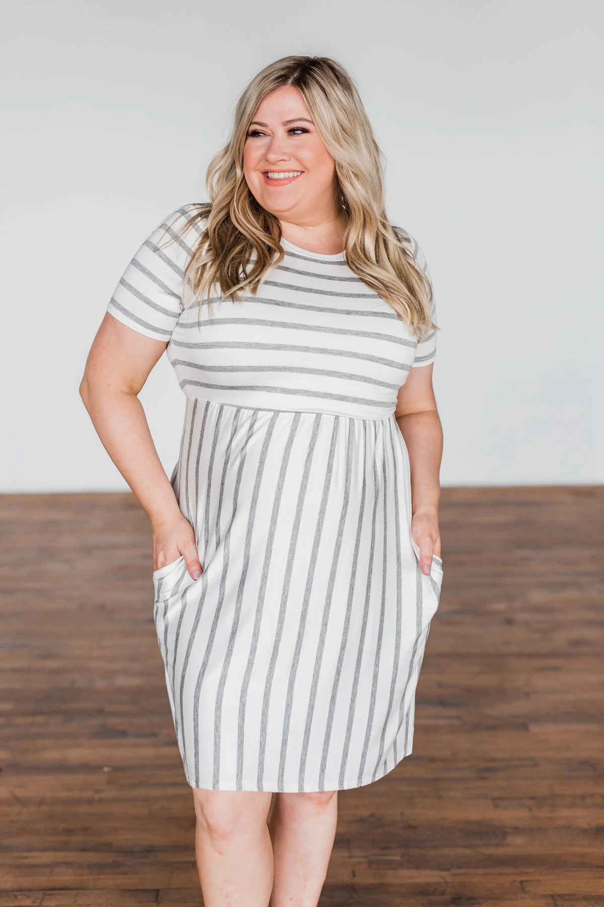 Wanted You To Know Striped Dress- Ivory & Grey - Image 3