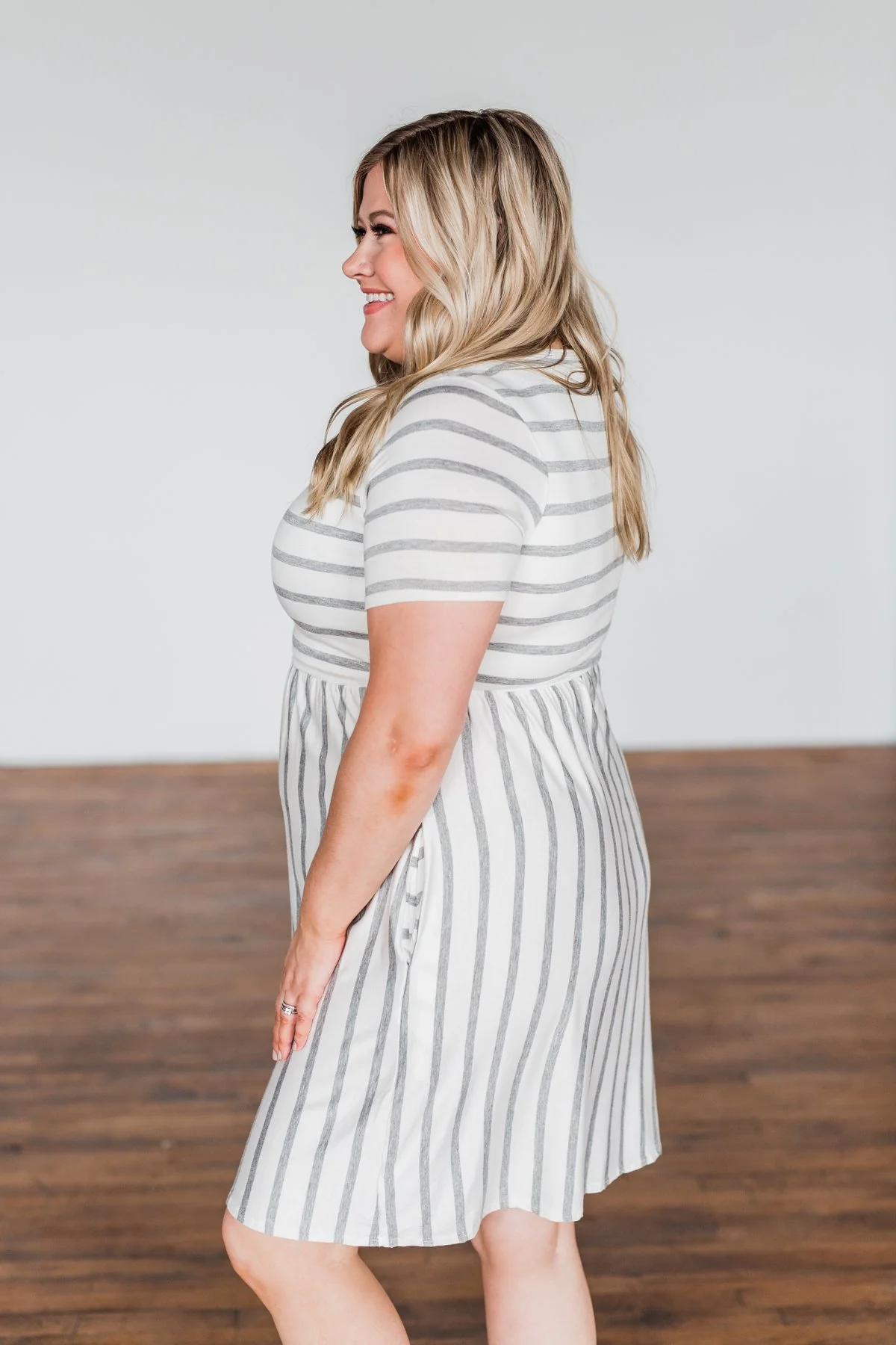 Wanted You To Know Striped Dress- Ivory & Grey - Image 5