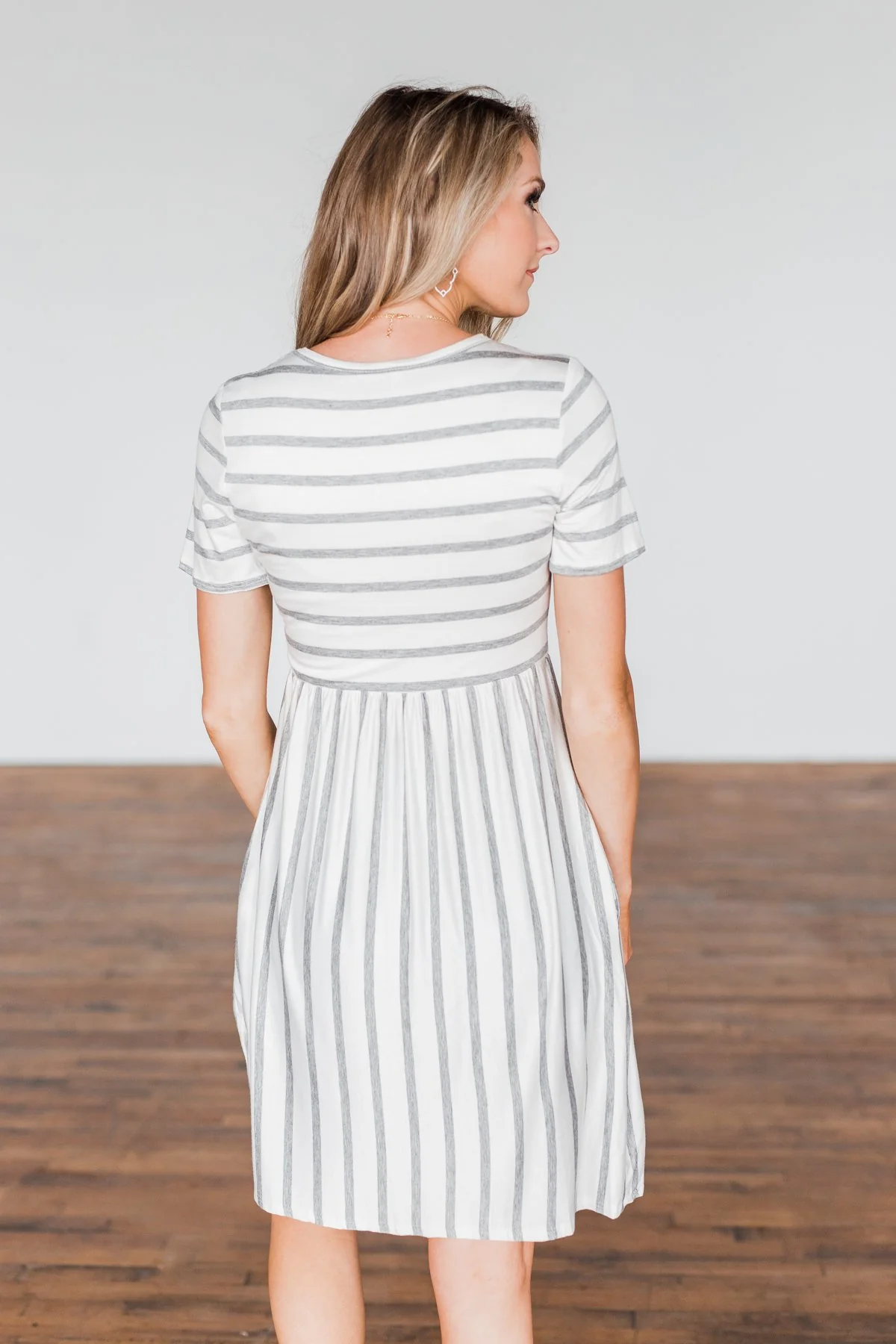 Wanted You To Know Striped Dress- Ivory & Grey - Image 6