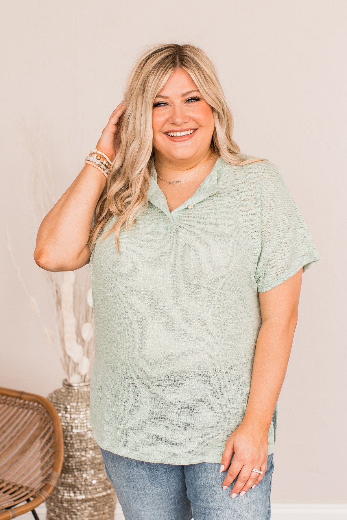 Wanting A Fresh Start Button Top- Sage - Image 5