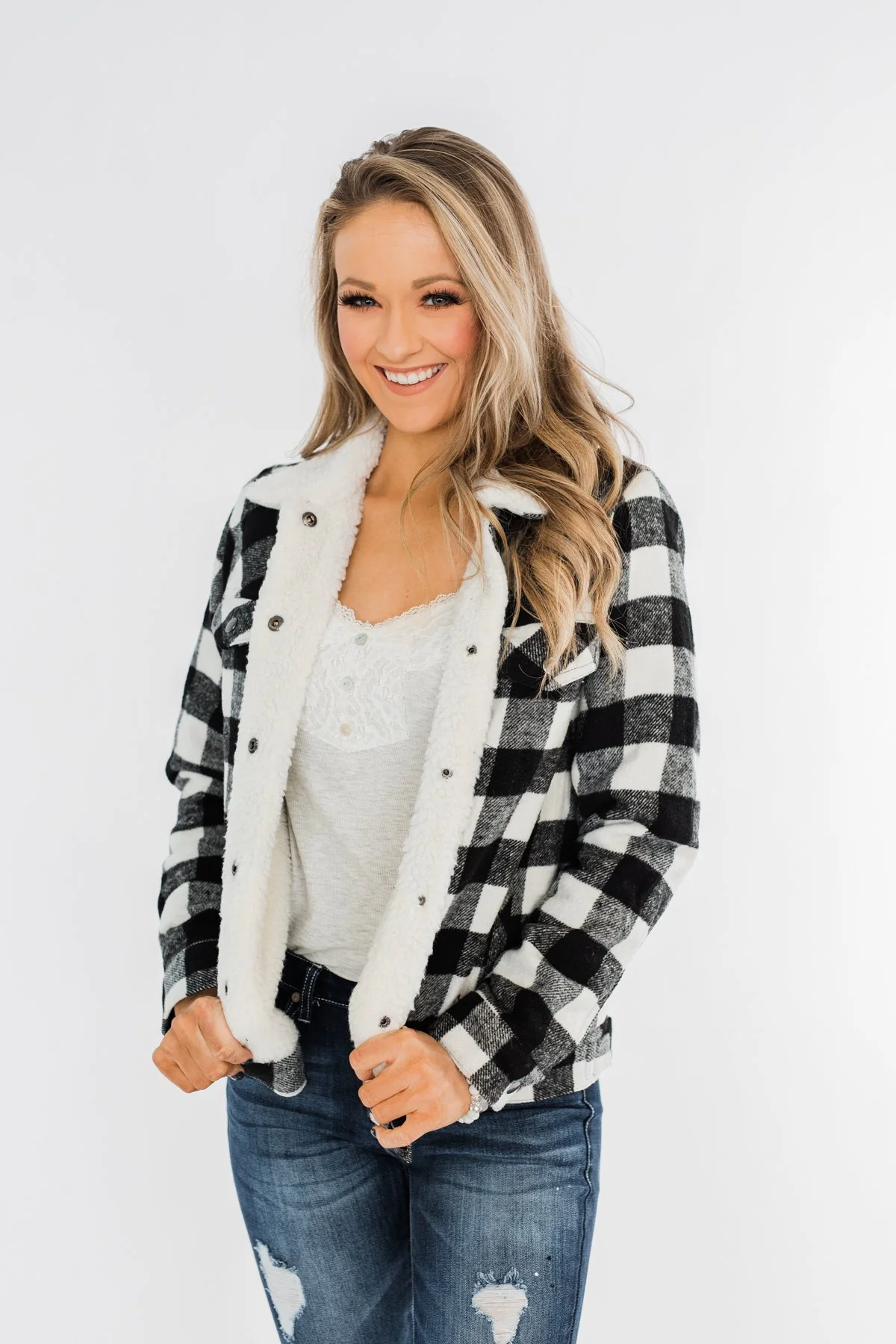 Warm All Winter Lined Jacket- White Buffalo Plaid - Image 8