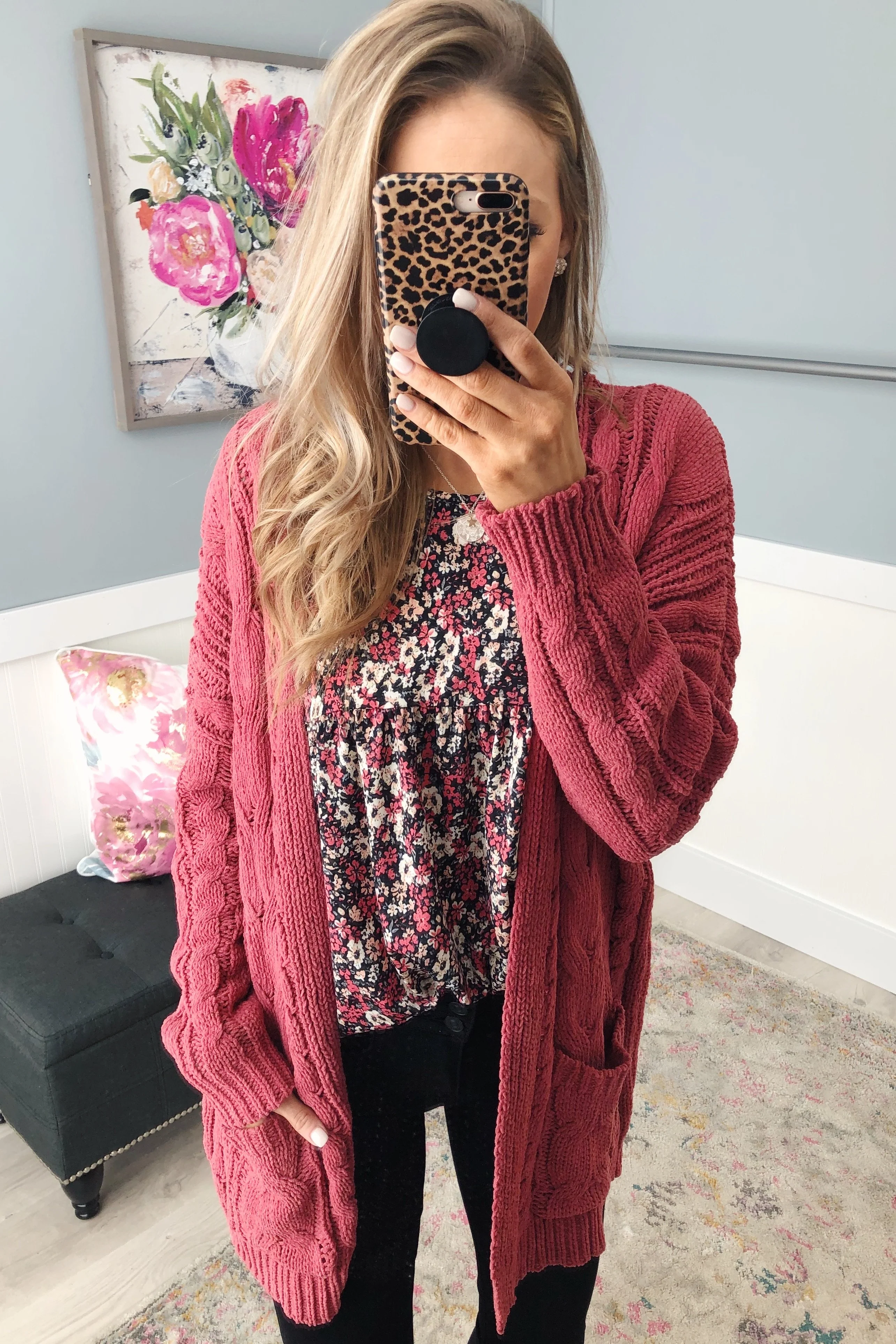 Warm & Cozy Chunky Cardigan- Deep Mauve Pink