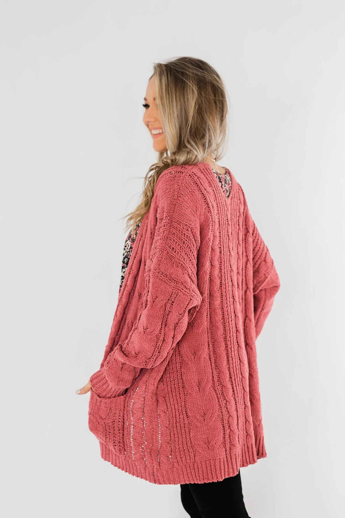 Warm & Cozy Chunky Cardigan- Deep Mauve Pink - Image 10