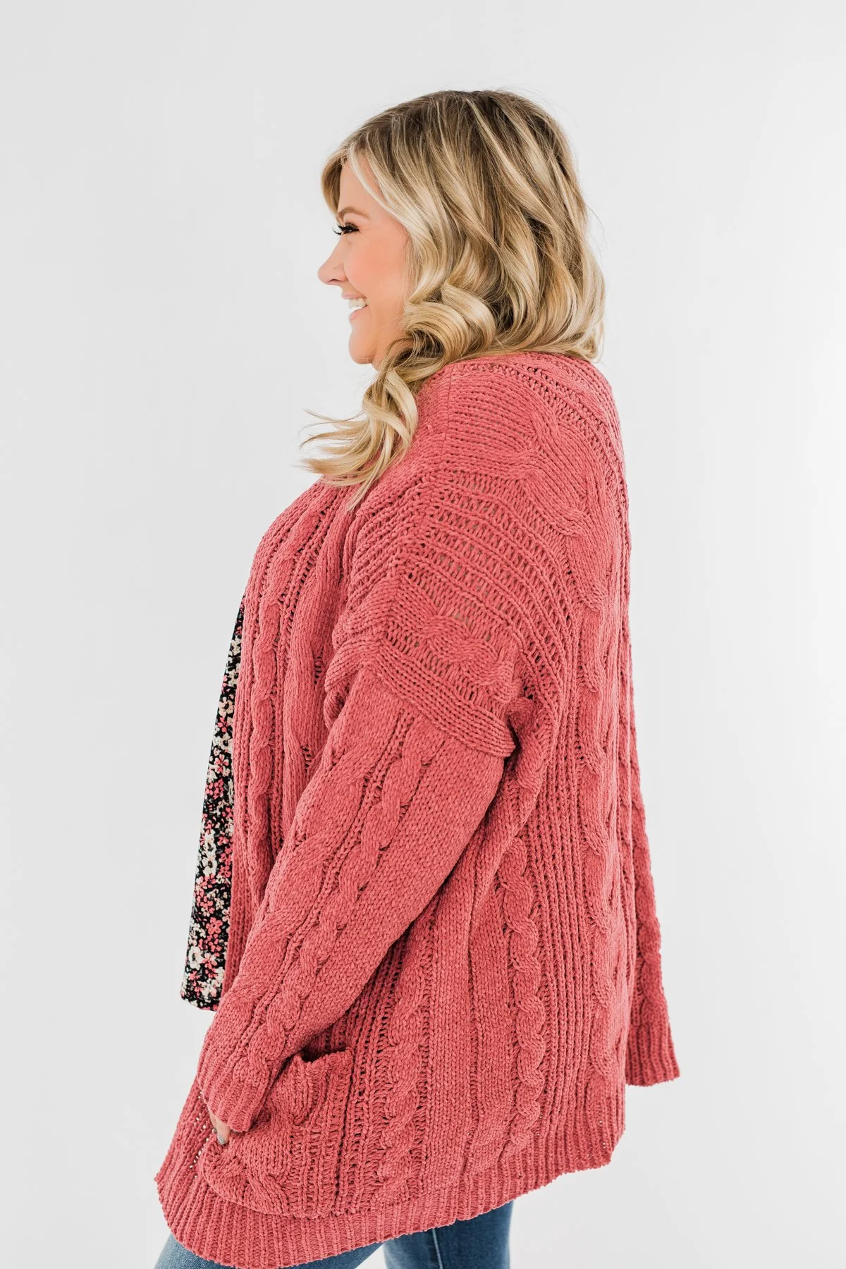 Warm & Cozy Chunky Cardigan- Deep Mauve Pink - Image 11