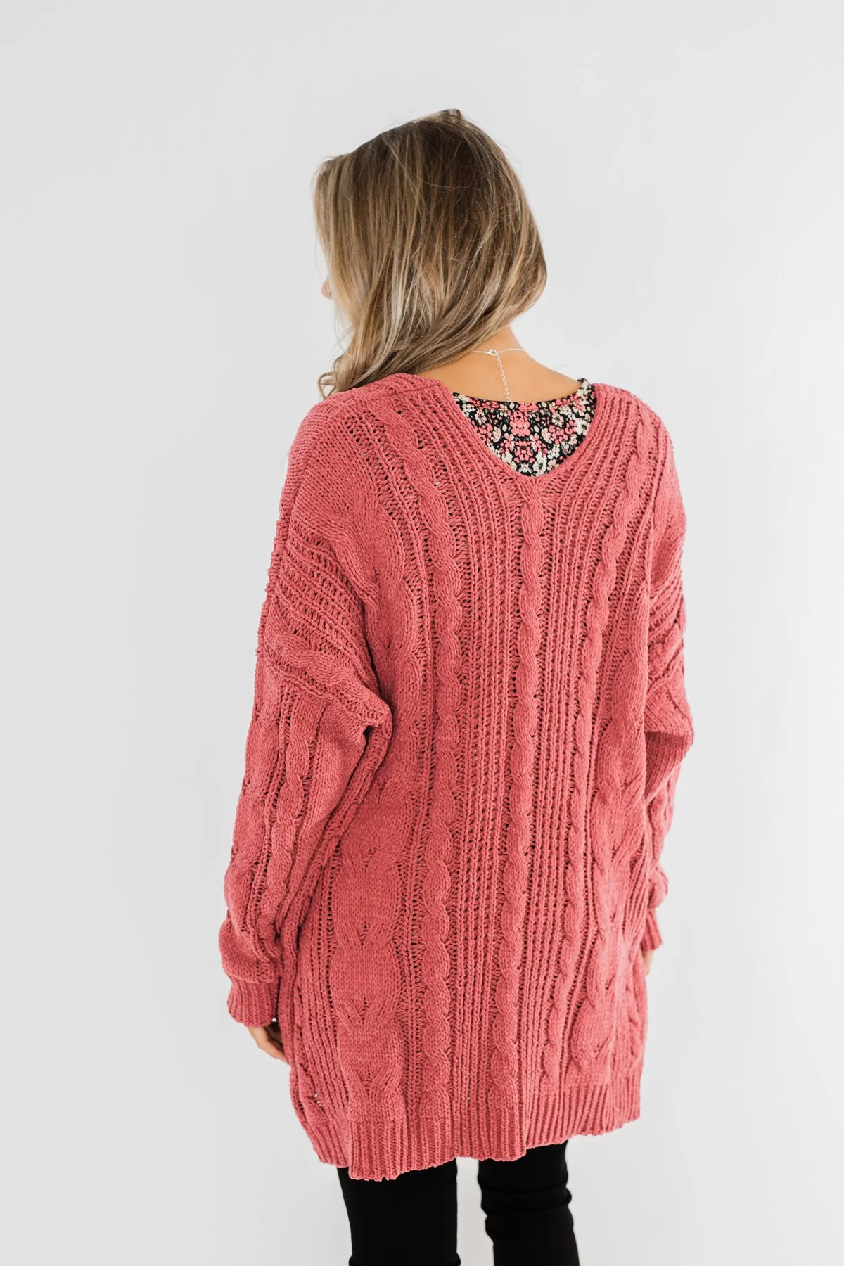 Warm & Cozy Chunky Cardigan- Deep Mauve Pink - Image 12