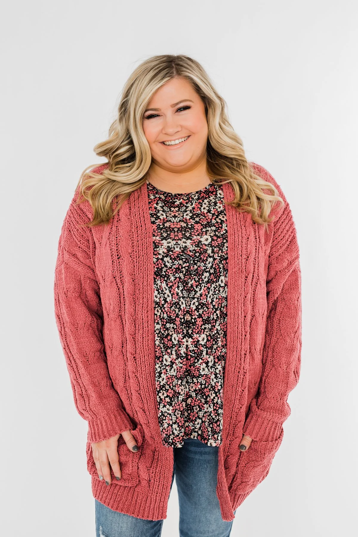 Warm & Cozy Chunky Cardigan- Deep Mauve Pink - Image 2