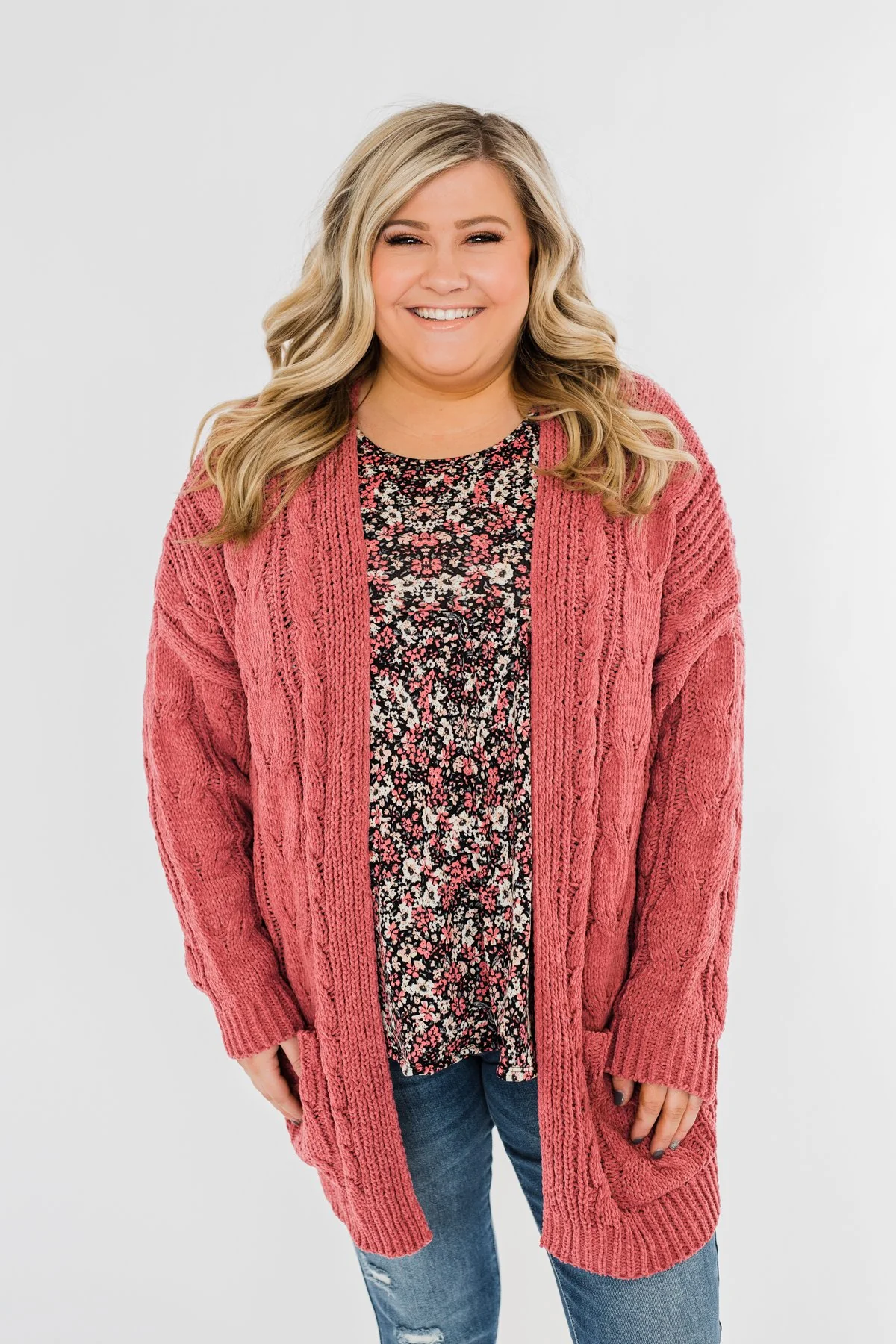Warm & Cozy Chunky Cardigan- Deep Mauve Pink - Image 4