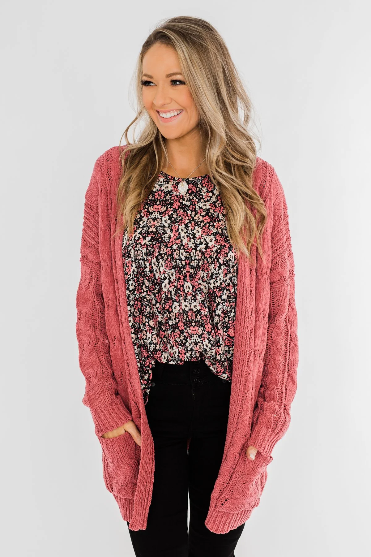 Warm & Cozy Chunky Cardigan- Deep Mauve Pink - Image 5