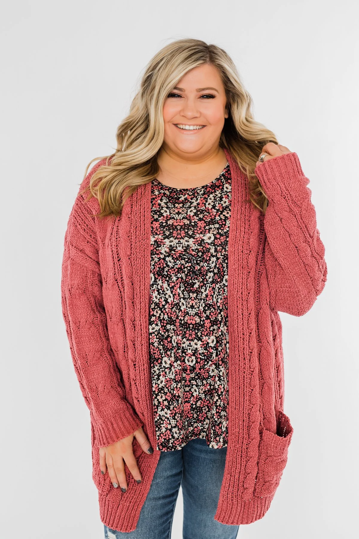 Warm & Cozy Chunky Cardigan- Deep Mauve Pink - Image 7