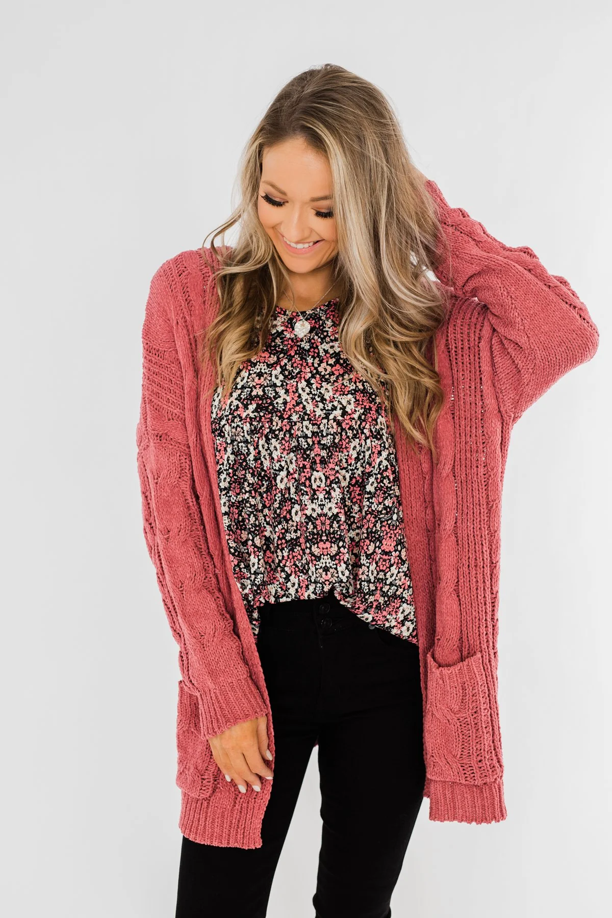 Warm & Cozy Chunky Cardigan- Deep Mauve Pink - Image 8