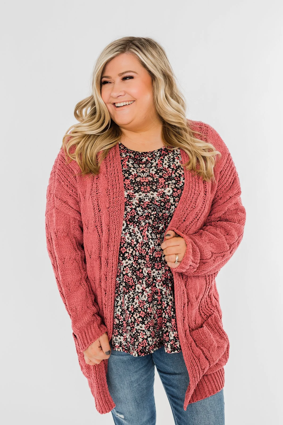 Warm & Cozy Chunky Cardigan- Deep Mauve Pink - Image 9