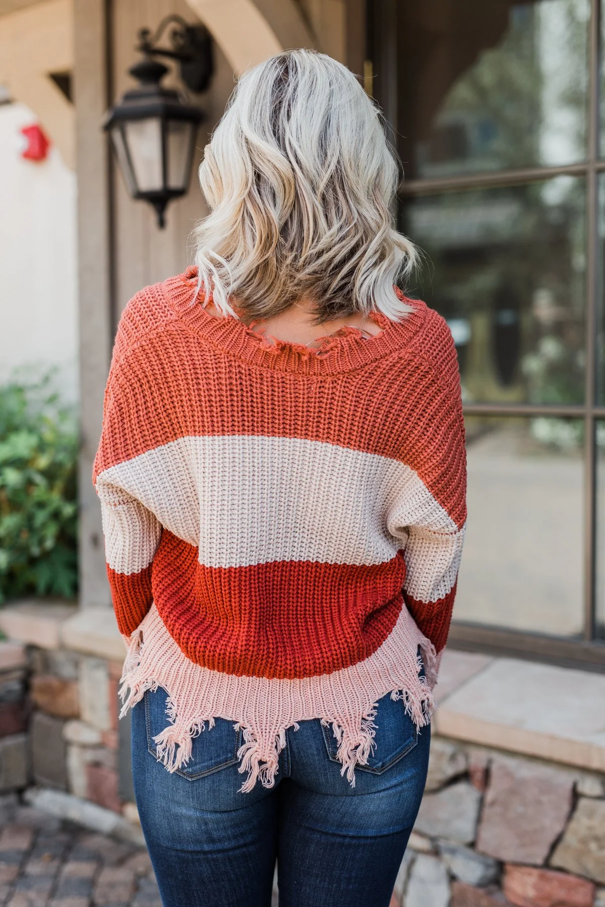 Warm & Cozy Distressed Color Block Sweater- Rust Tones - Image 15