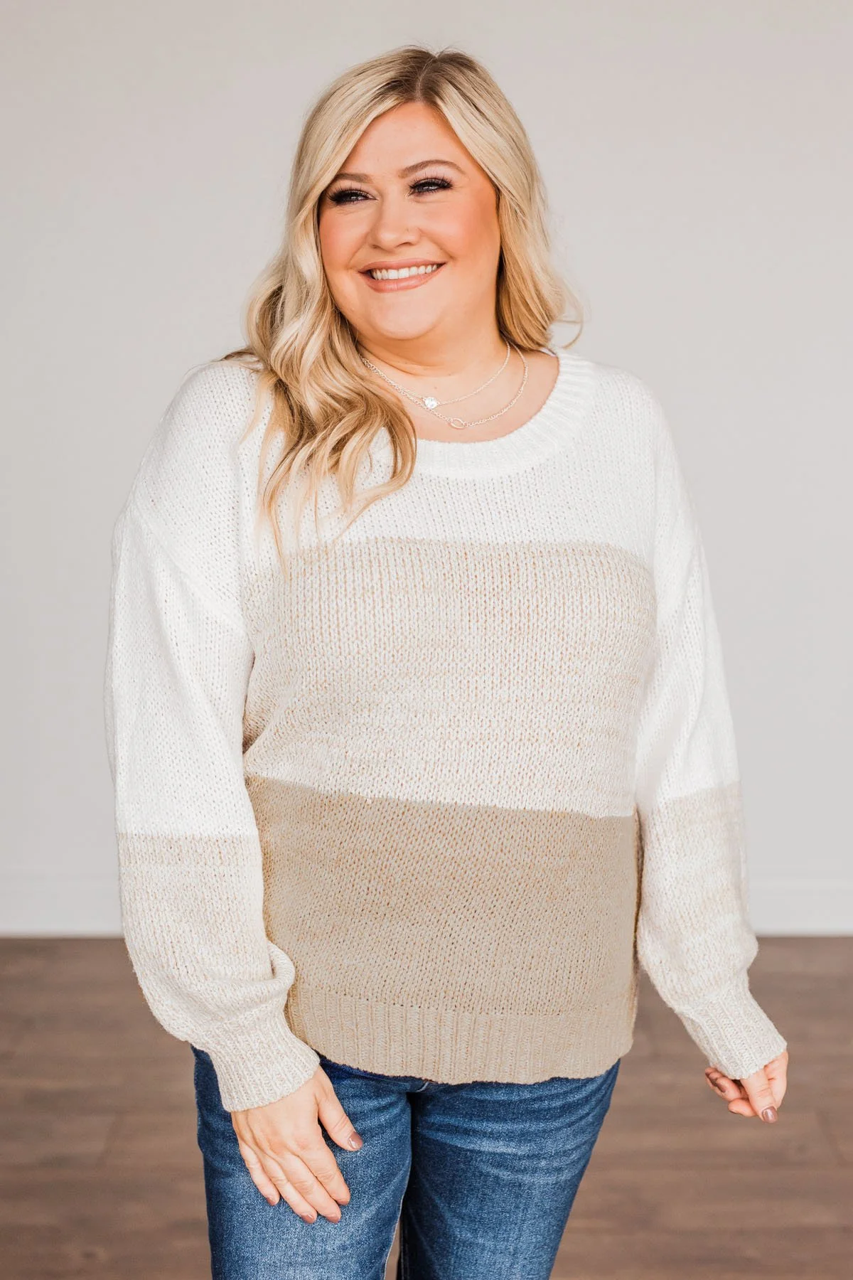 Warm Hugs Knit Color Block Sweater- Beige - Image 5
