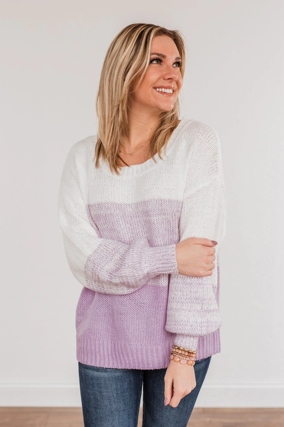 Warm Hugs Knit Color Block Sweater- Lavender - Image 4
