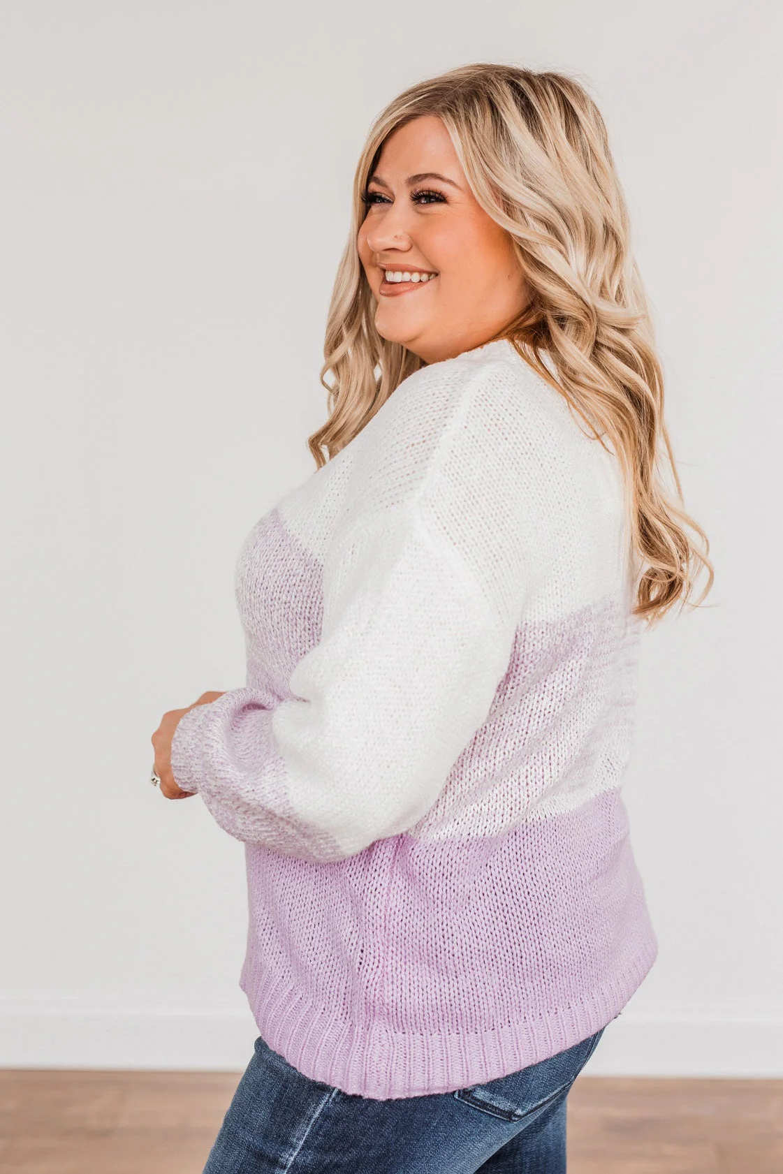 Warm Hugs Knit Color Block Sweater- Lavender - Image 5