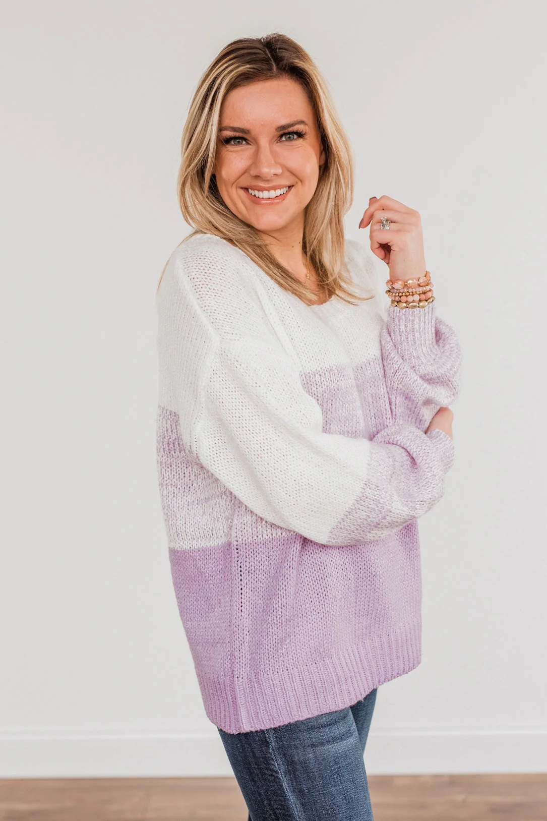 Warm Hugs Knit Color Block Sweater- Lavender - Image 6