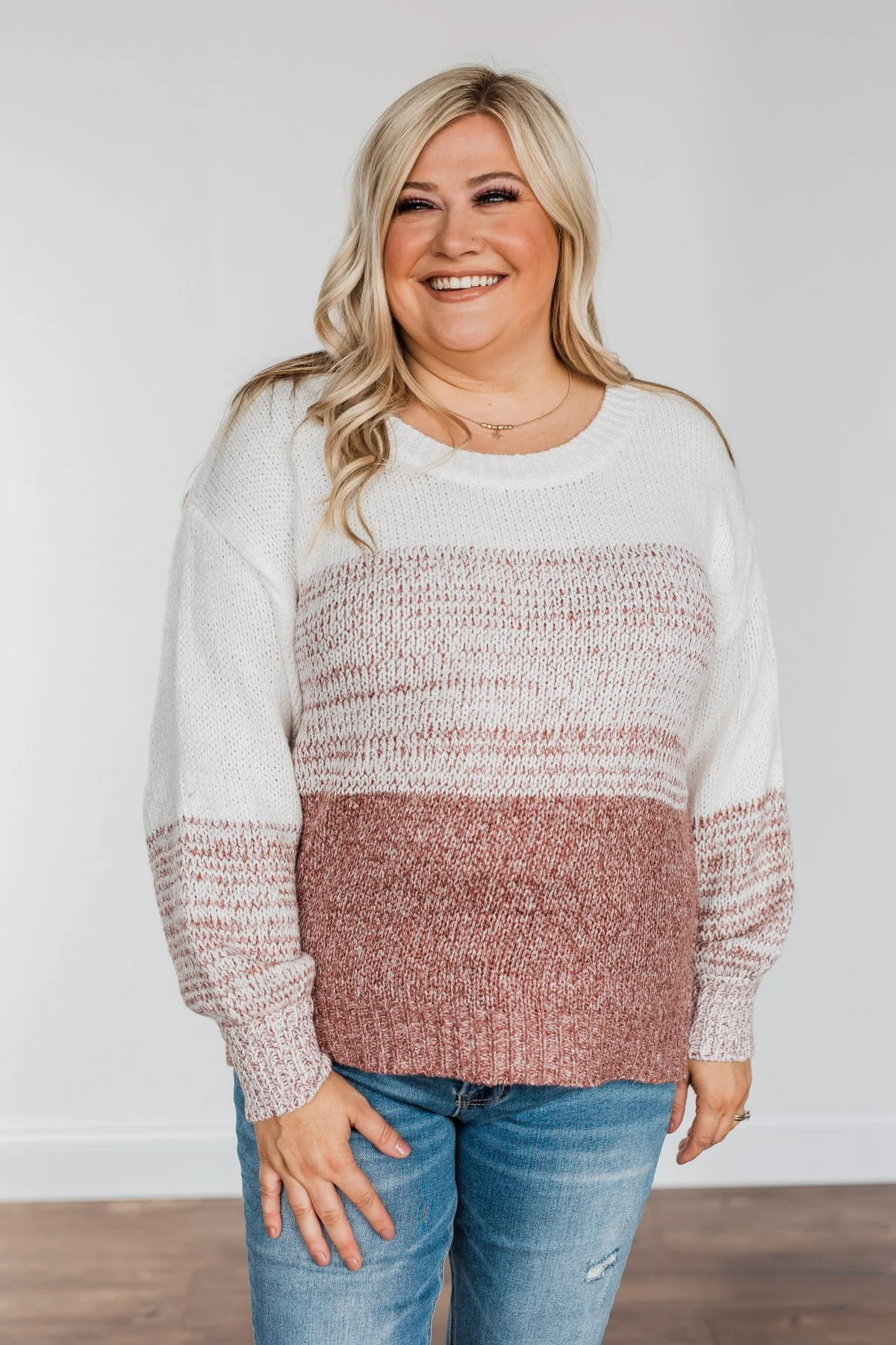 Warm Hugs Knit Color Block Sweater- Rust - Image 4