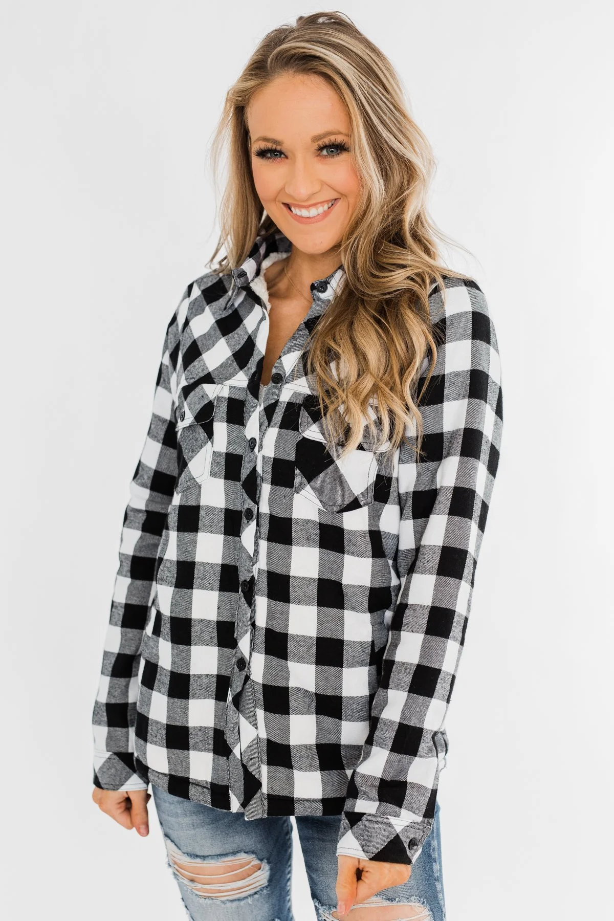 Warm Me Up Button Up Jacket- Black & White - Image 6