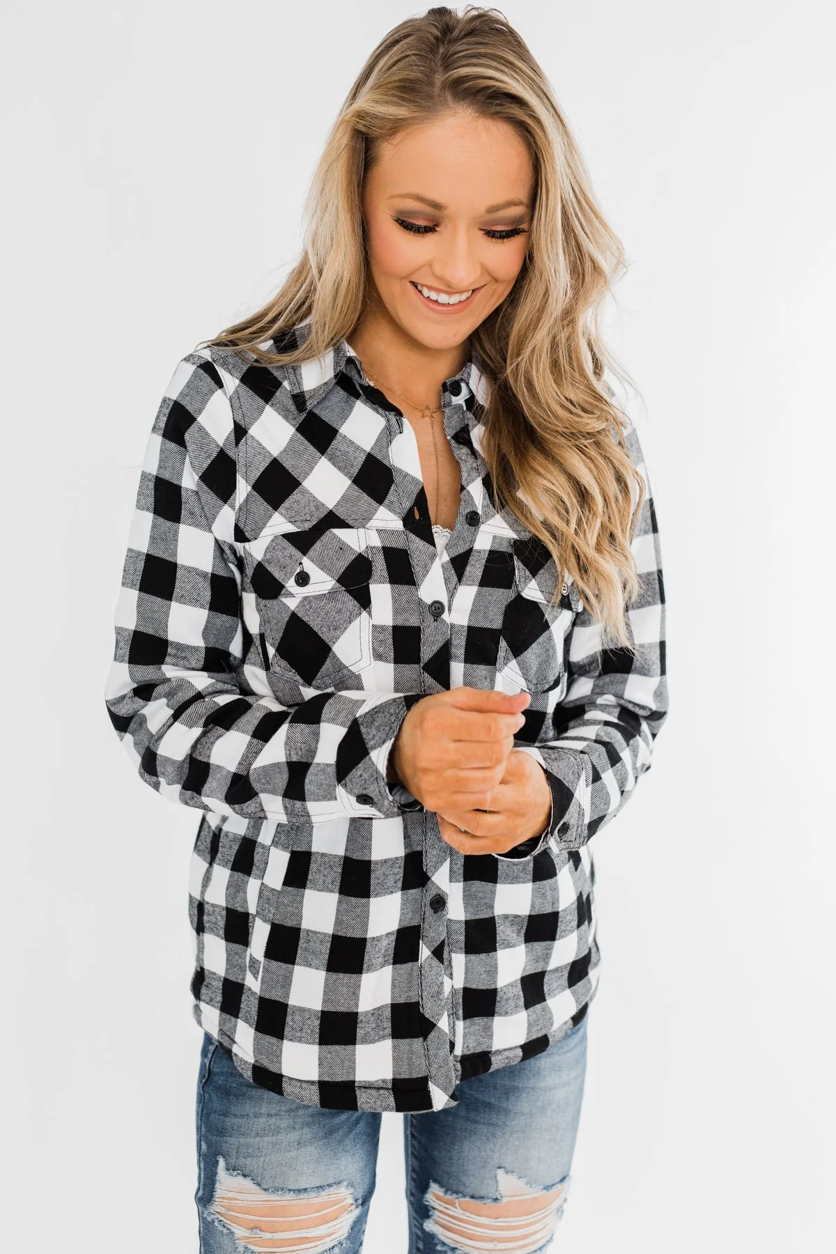 Warm Me Up Button Up Jacket- Black & White - Image 8