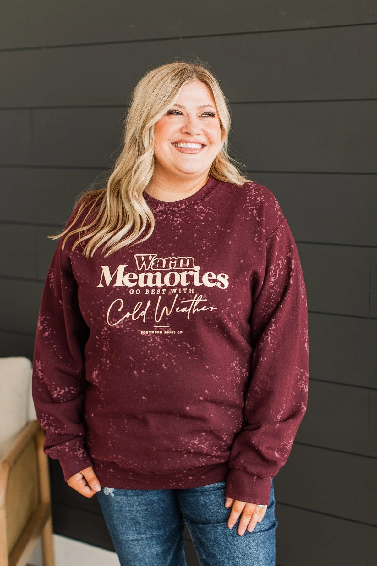 "Warm Memories" Crew Neck Pullover- Burgundy - Image 2