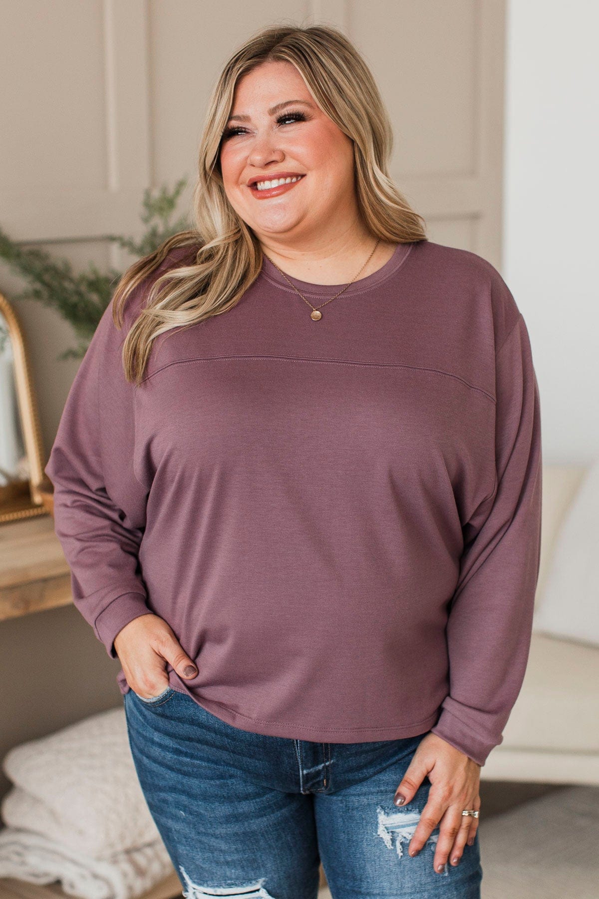 Warm Moments Dolman Sleeve Top- Dusty Purple