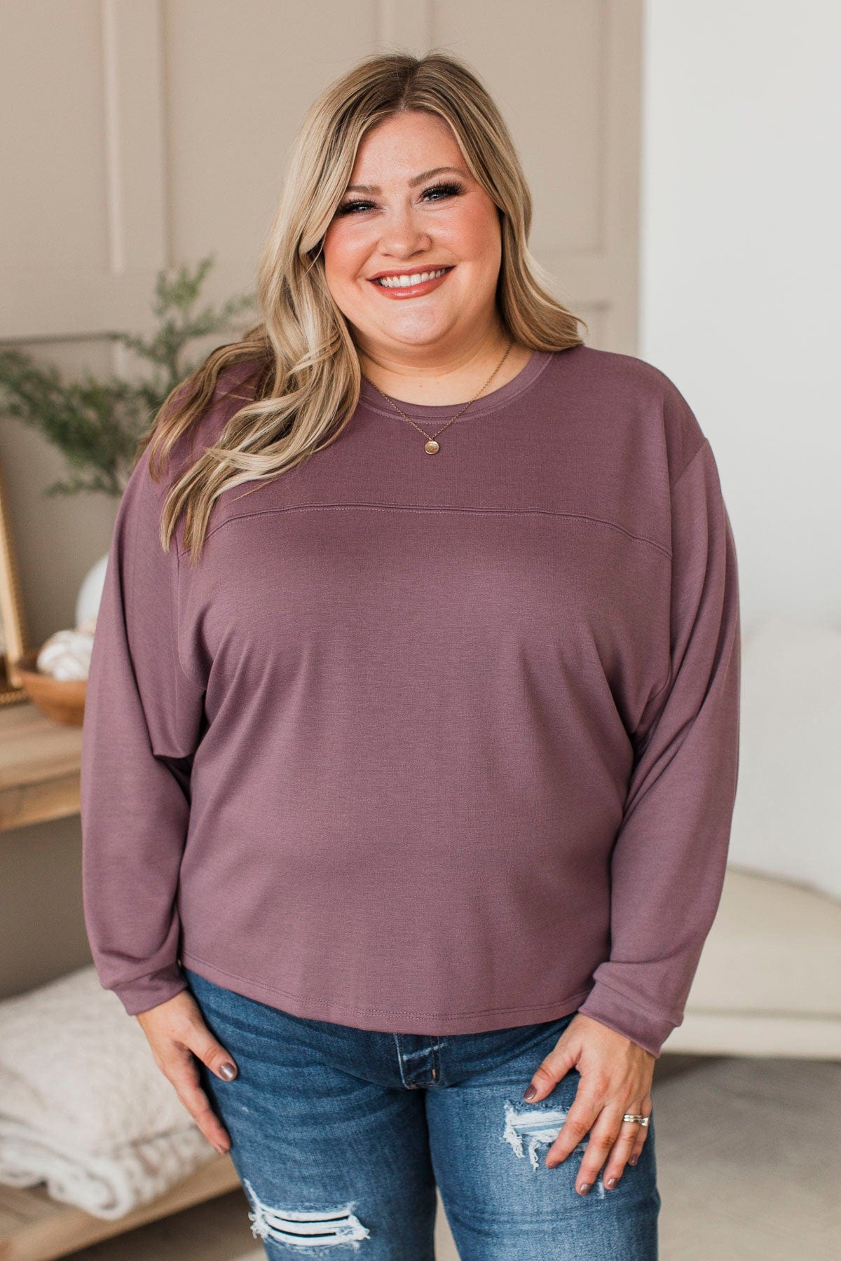 Warm Moments Dolman Sleeve Top- Dusty Purple - Image 3